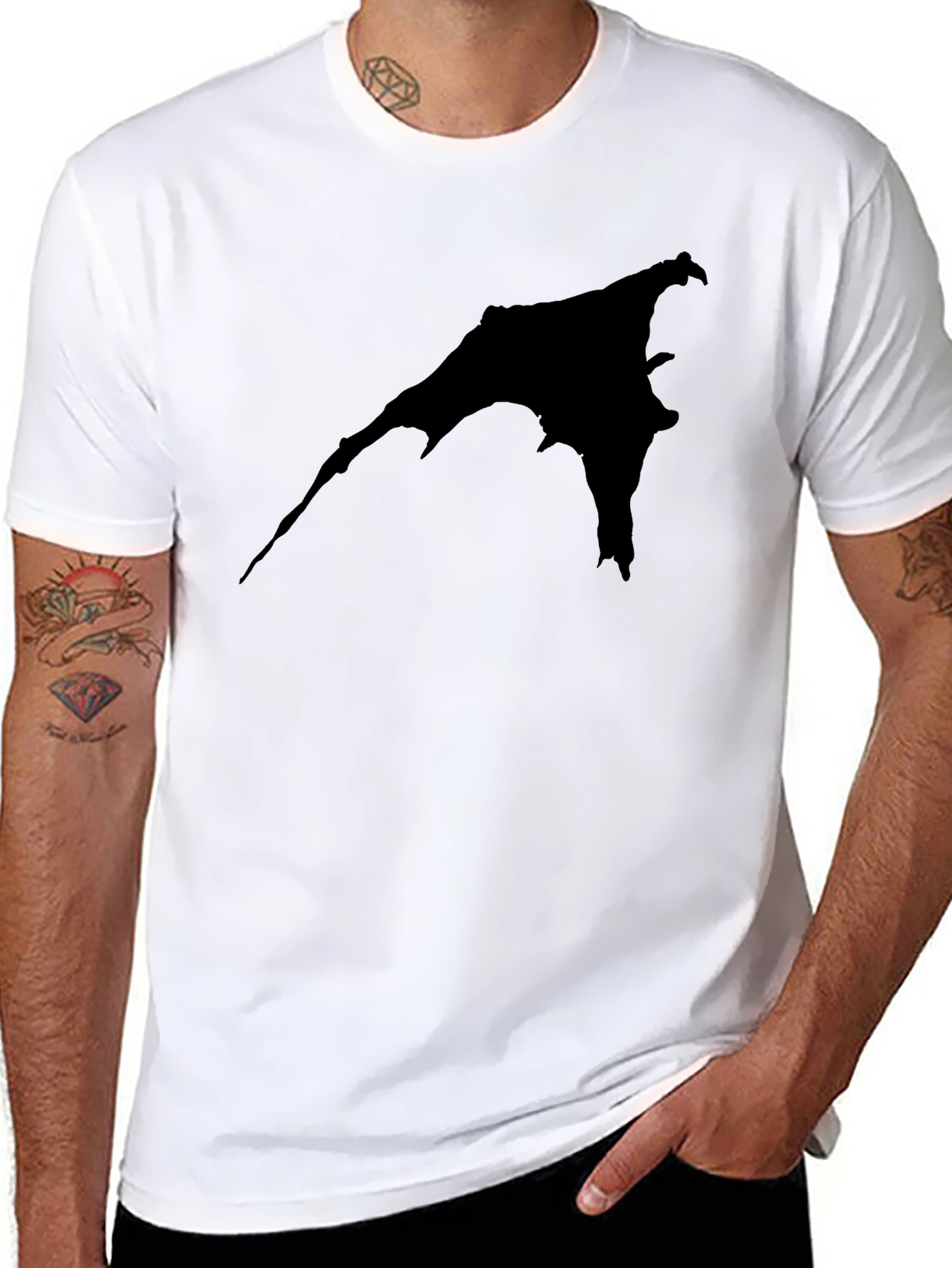Black Graphic Tee - Bat Silhouette Print