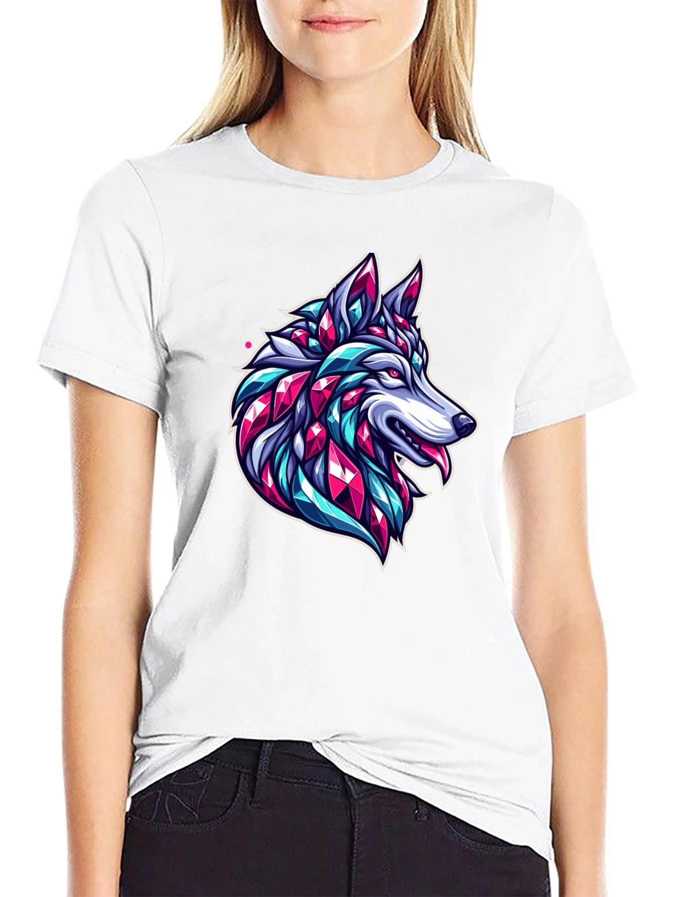 Geometric Wolf Graphic Black T-Shirt