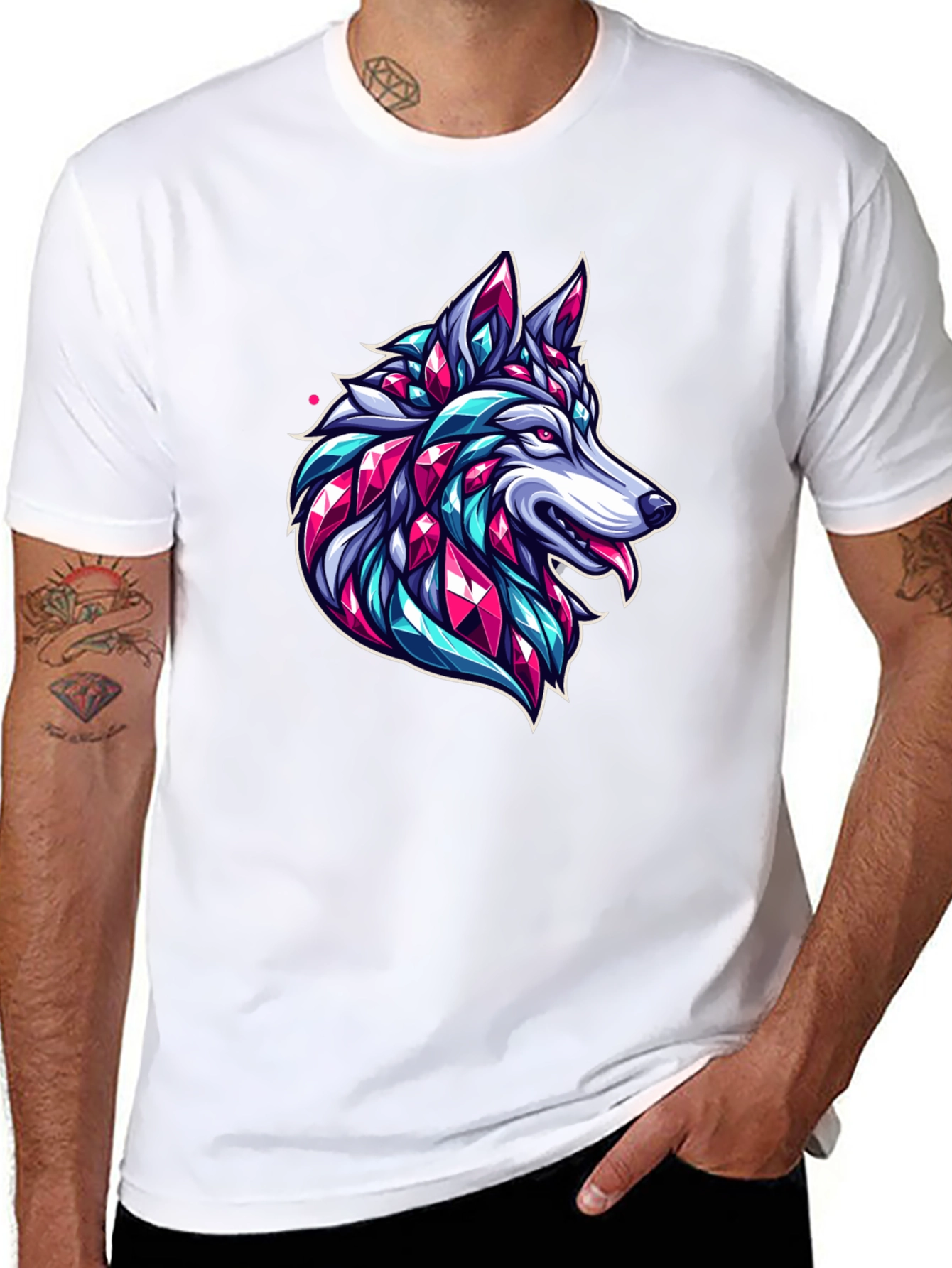 Geometric Wolf Graphic Black T-Shirt
