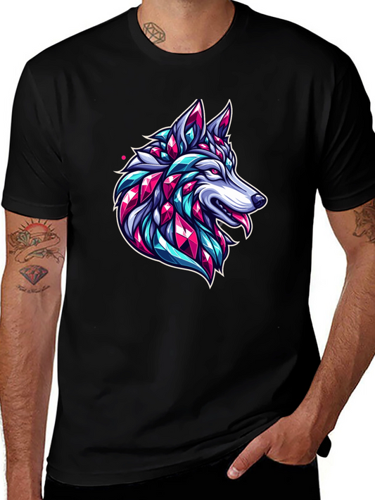 Geometric Wolf Graphic Black T-Shirt