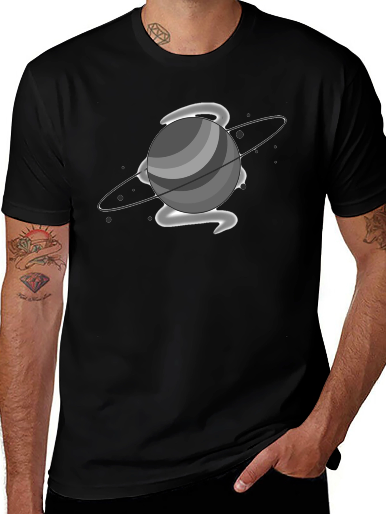 Saturn Graphic Print Black T-Shirt