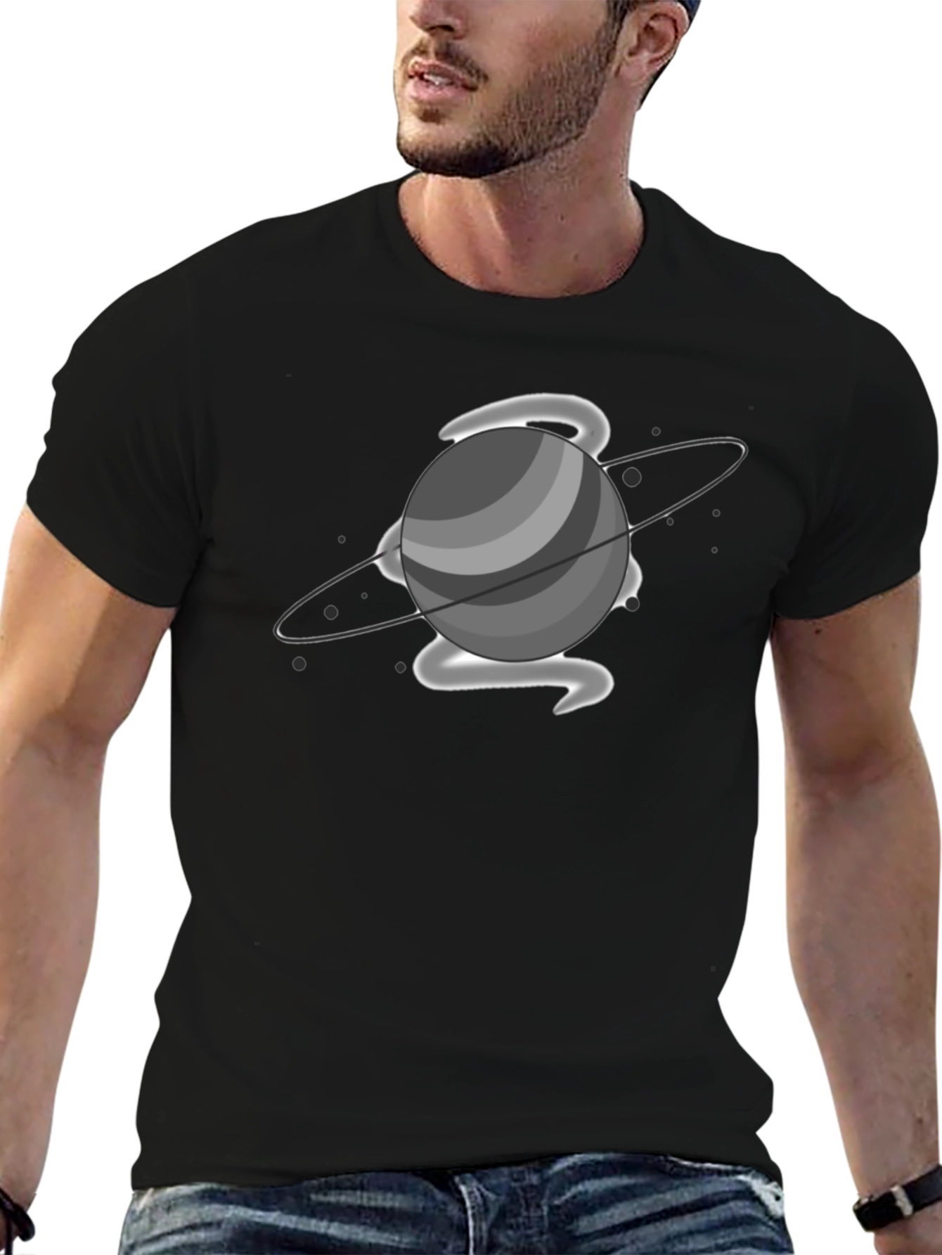 Saturn Graphic Print Black T-Shirt