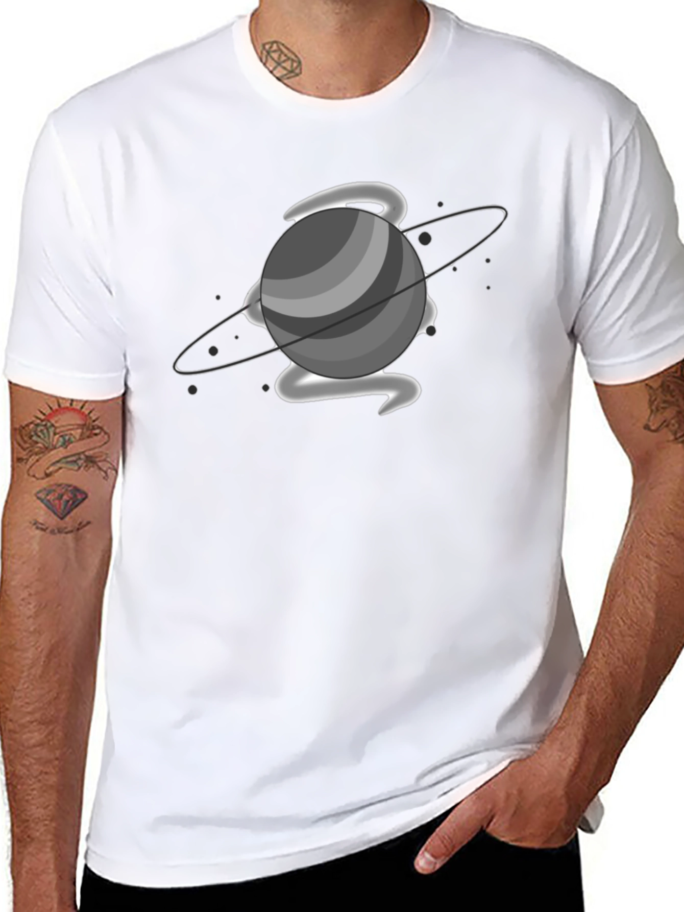 Saturn Graphic Print Black T-Shirt