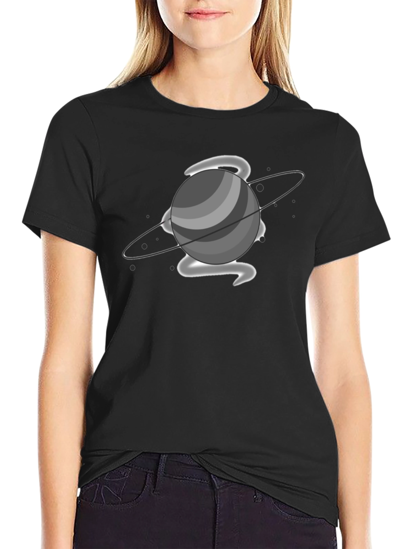 Saturn Graphic Print Black T-Shirt