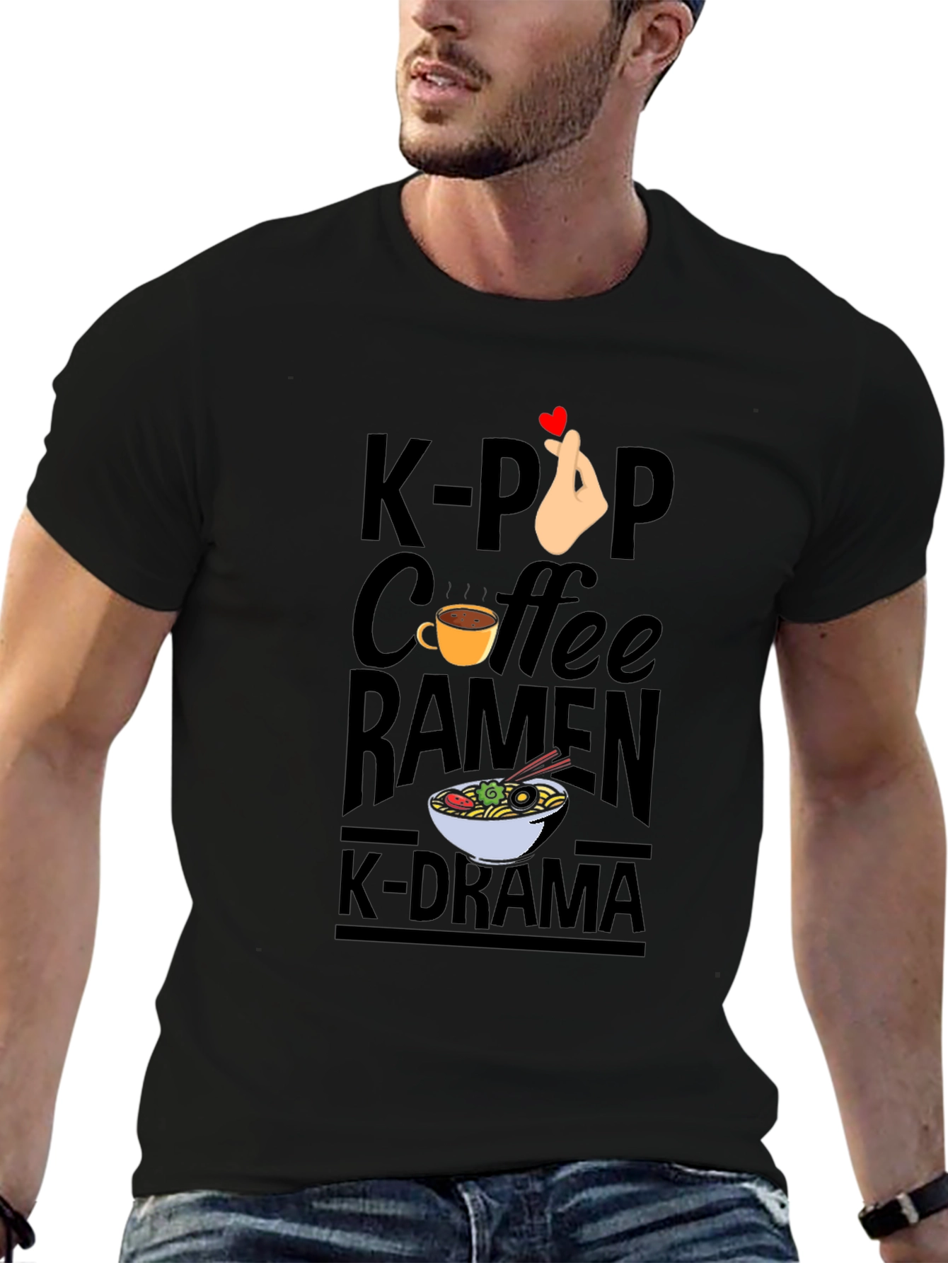 K-Pop Coffee Ramen K-Drama Black T-Shirt