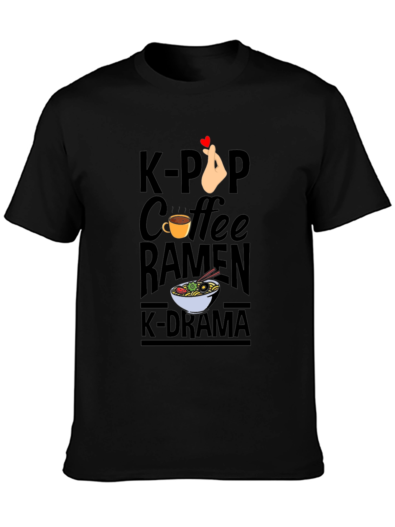 K-Pop Coffee Ramen K-Drama Black T-Shirt