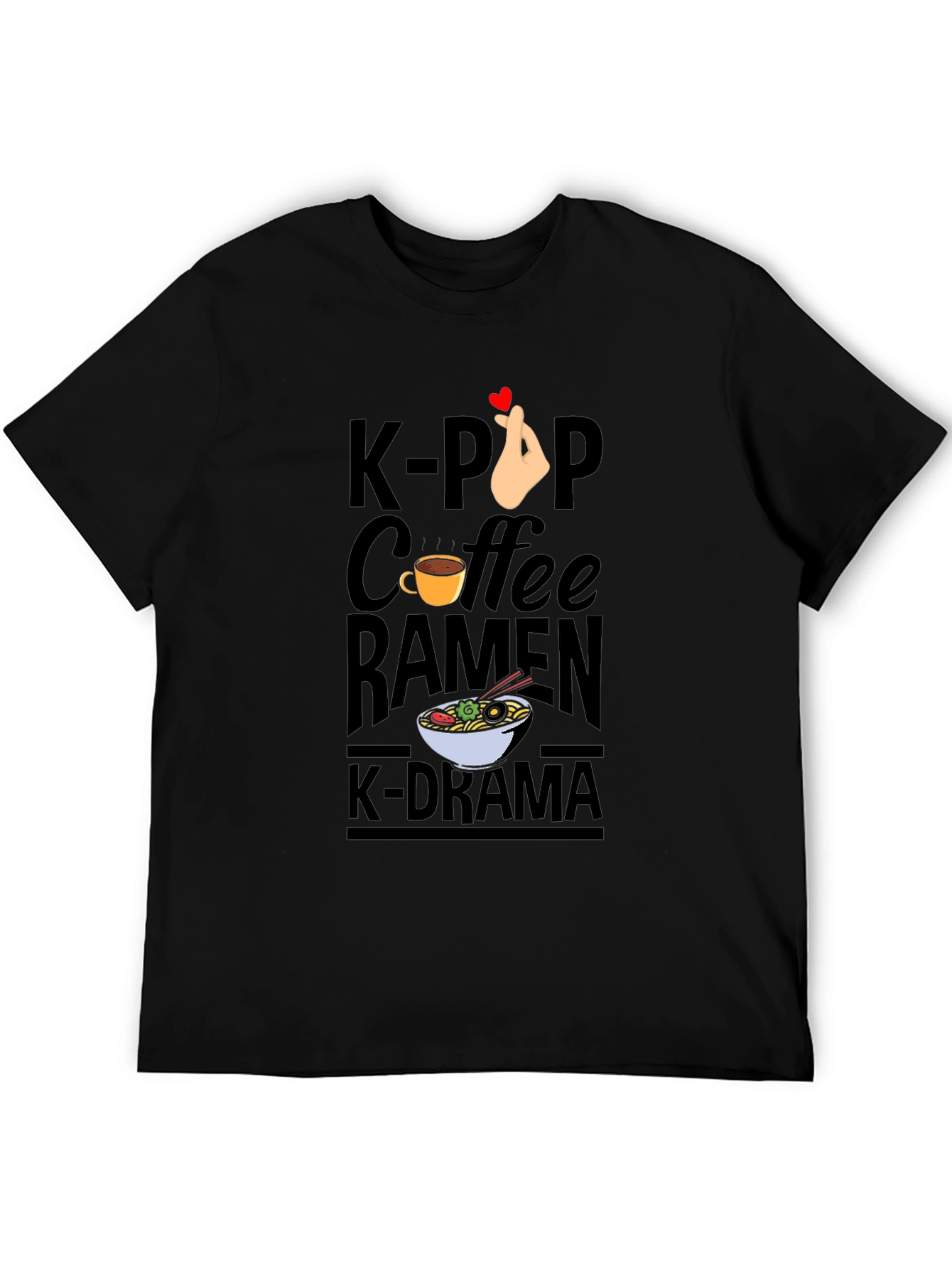 K-Pop Coffee Ramen K-Drama Black T-Shirt