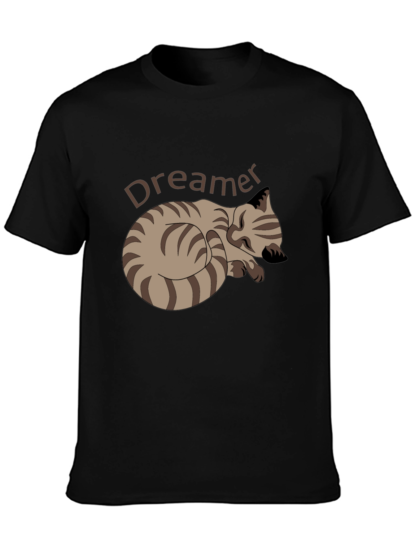 Dreamer Cat Graphic Tee - Black Cotton Casual T-Shirt