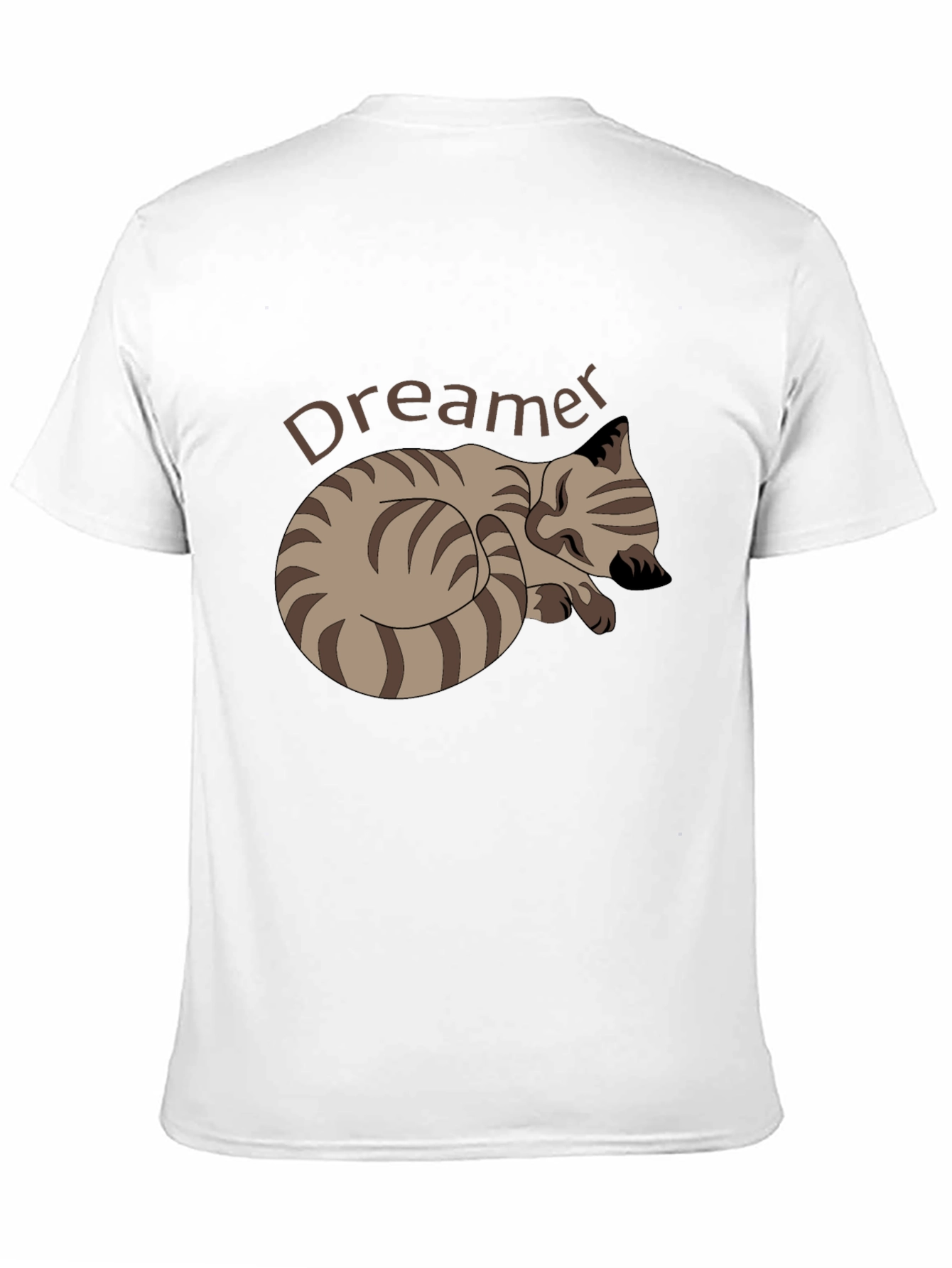 Dreamer Cat Graphic Tee - Black Cotton Casual T-Shirt