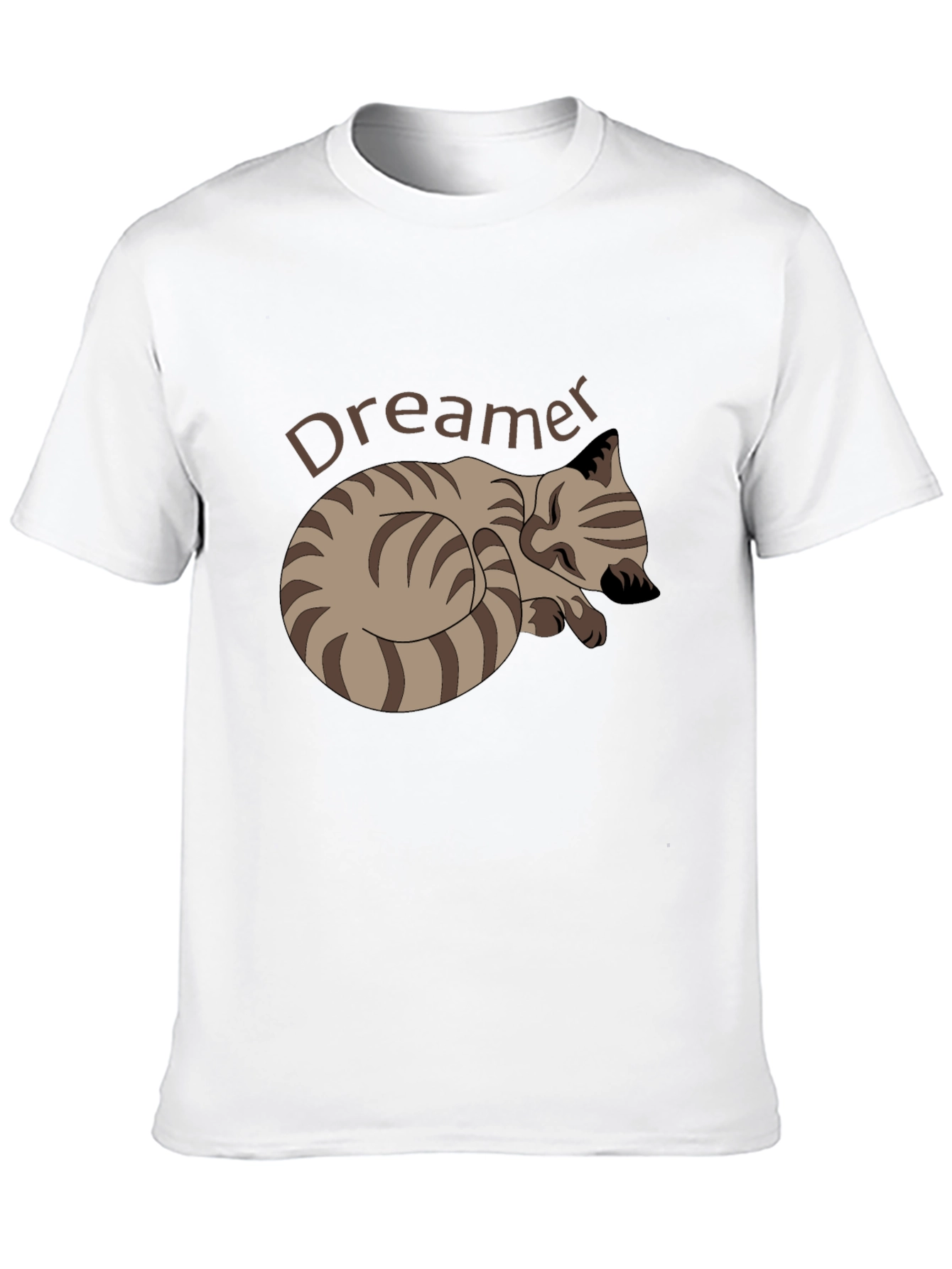 Dreamer Cat Graphic Tee - Black Cotton Casual T-Shirt