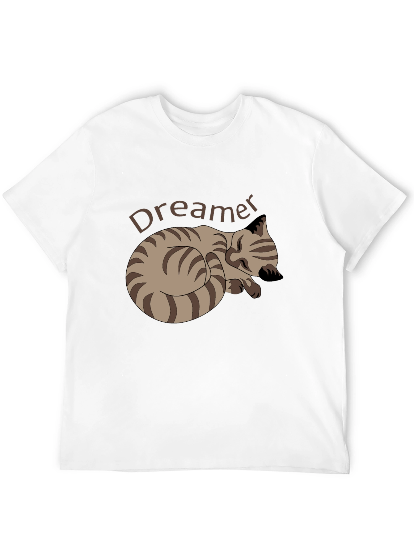 Dreamer Cat Graphic Tee - Black Cotton Casual T-Shirt