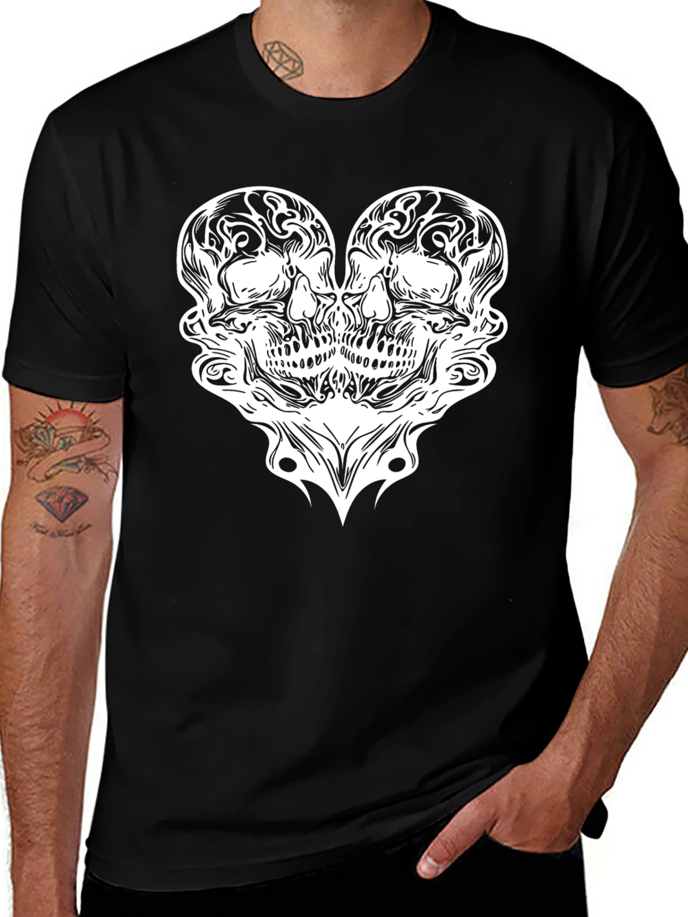 Skull Heart Graphic Tee - Black Cotton