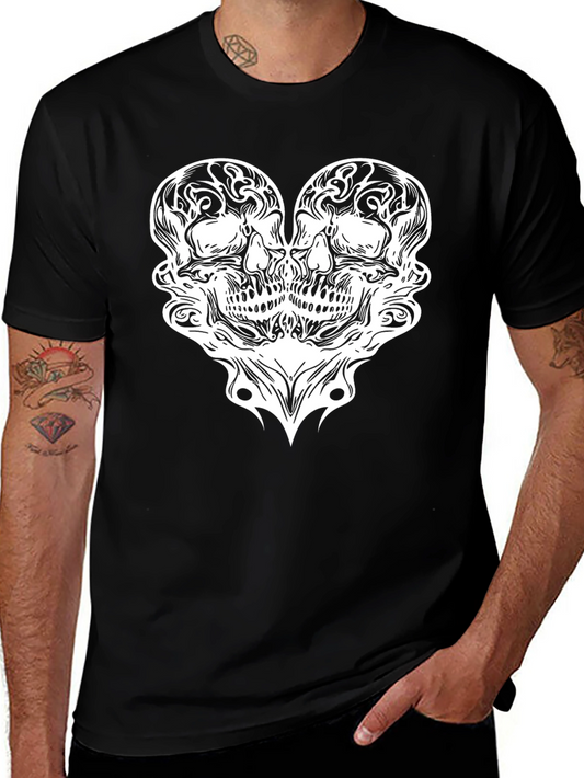 Skull Heart Graphic Tee - Black Cotton