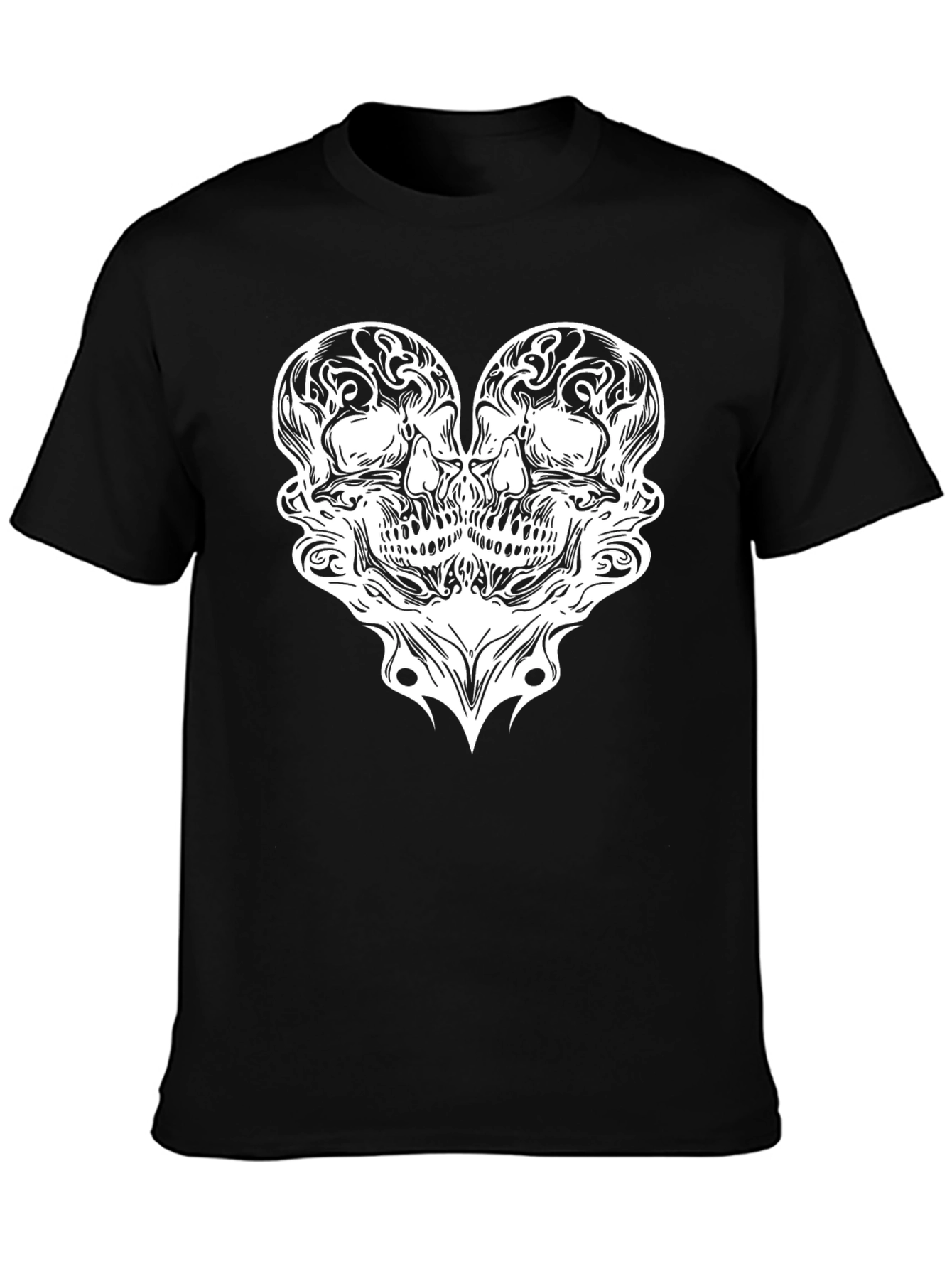 Skull Heart Graphic Tee - Black Cotton