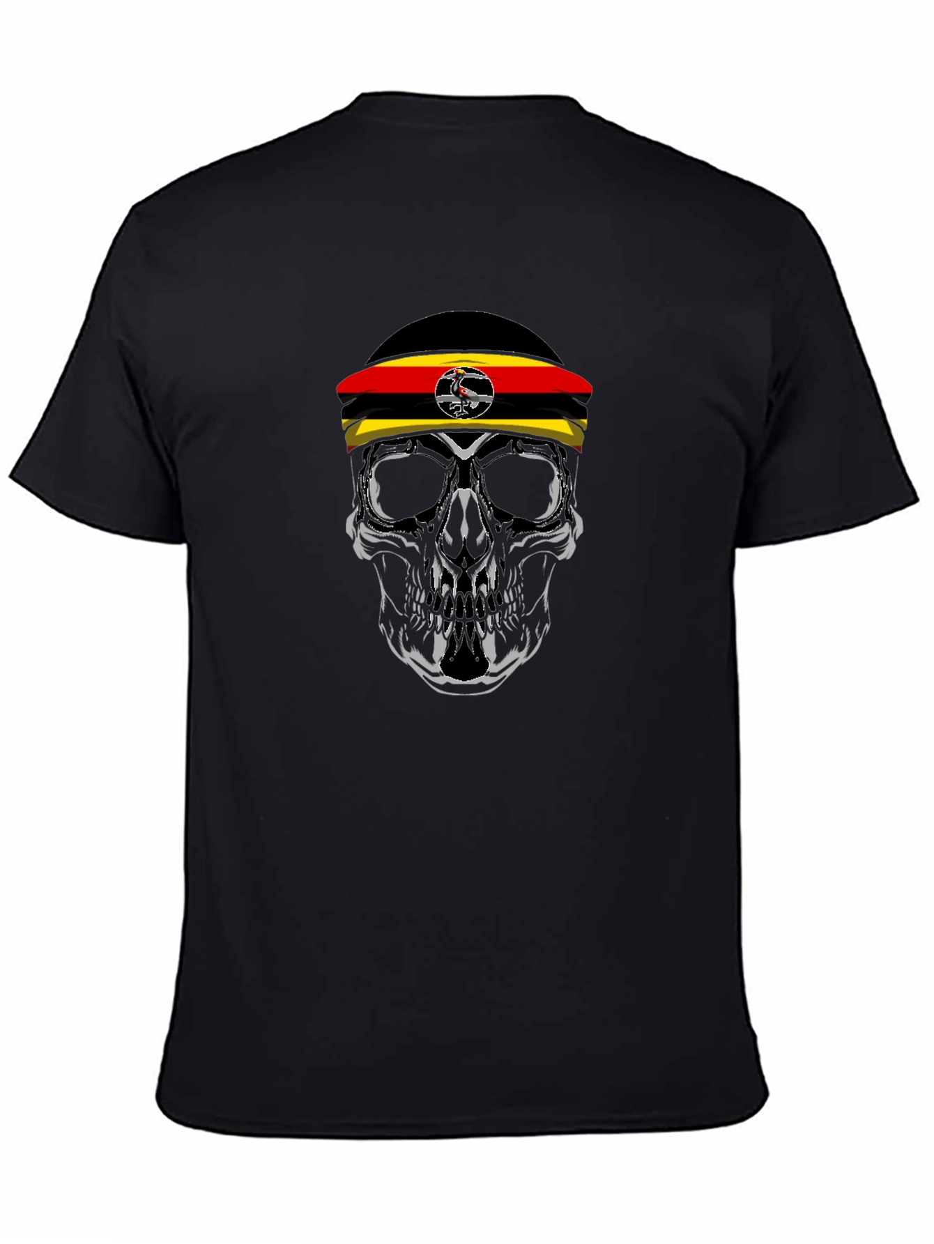 Uganda Flag Skull Graphic Tee - Black Cotton T-Shirt