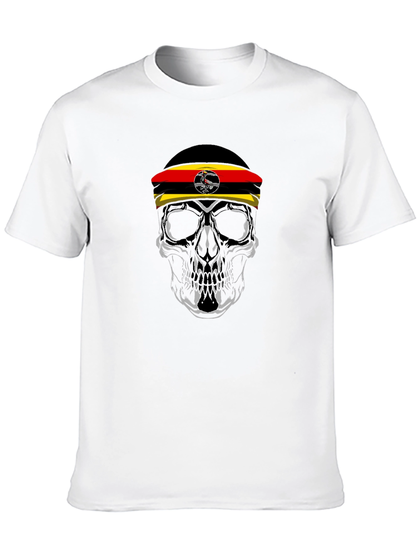 Uganda Flag Skull Graphic Tee - Black Cotton T-Shirt