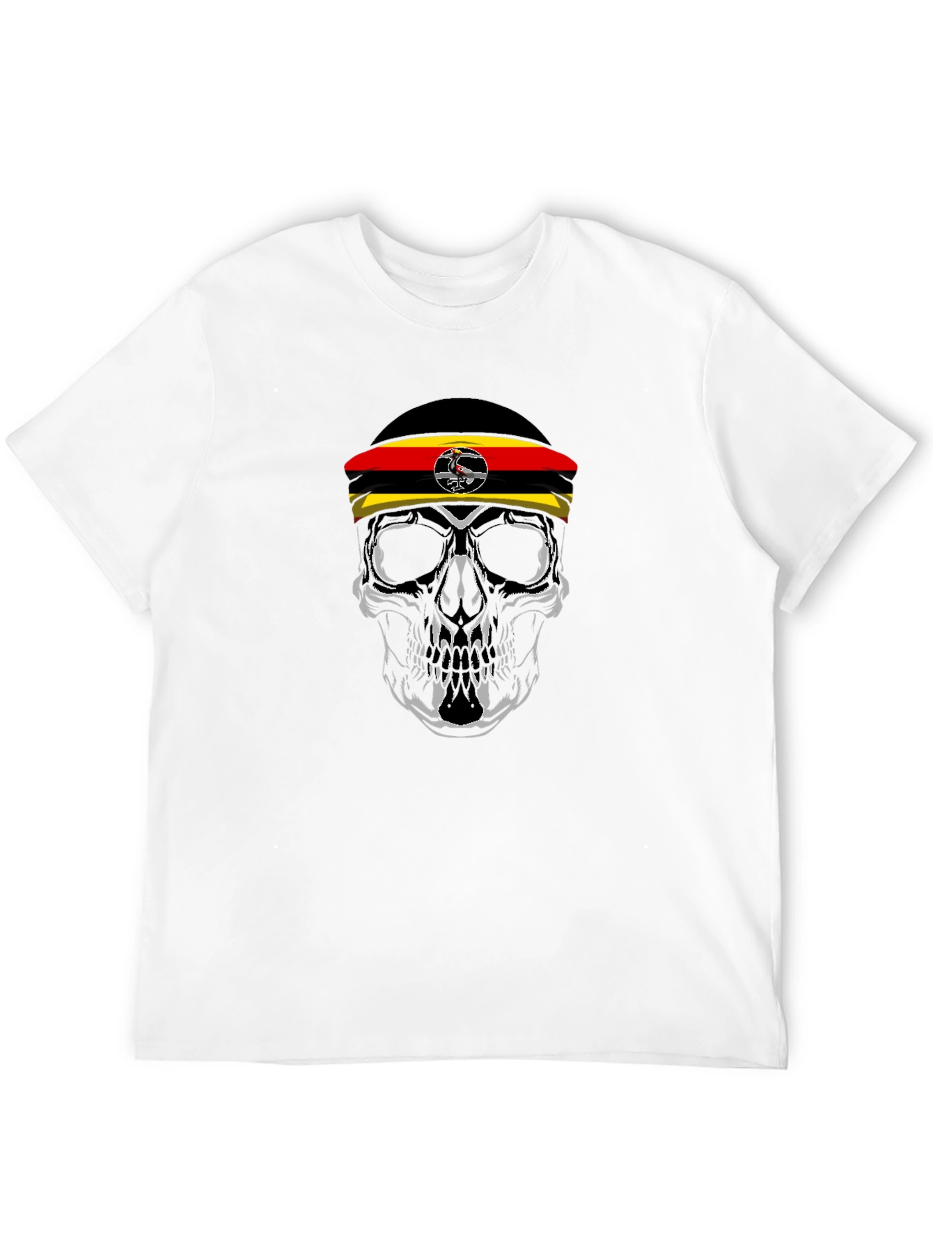 Uganda Flag Skull Graphic Tee - Black Cotton T-Shirt
