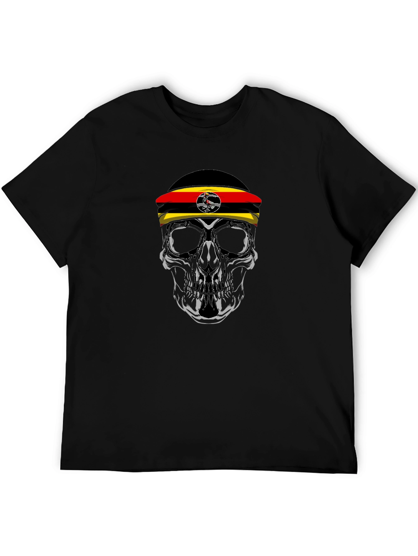 Uganda Flag Skull Graphic Tee - Black Cotton T-Shirt