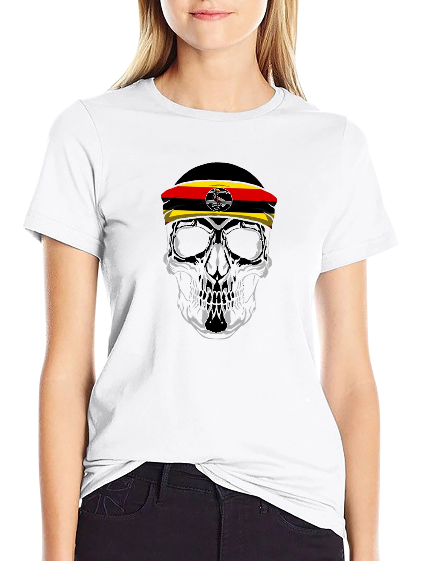Uganda Flag Skull Graphic Tee - Black Cotton T-Shirt