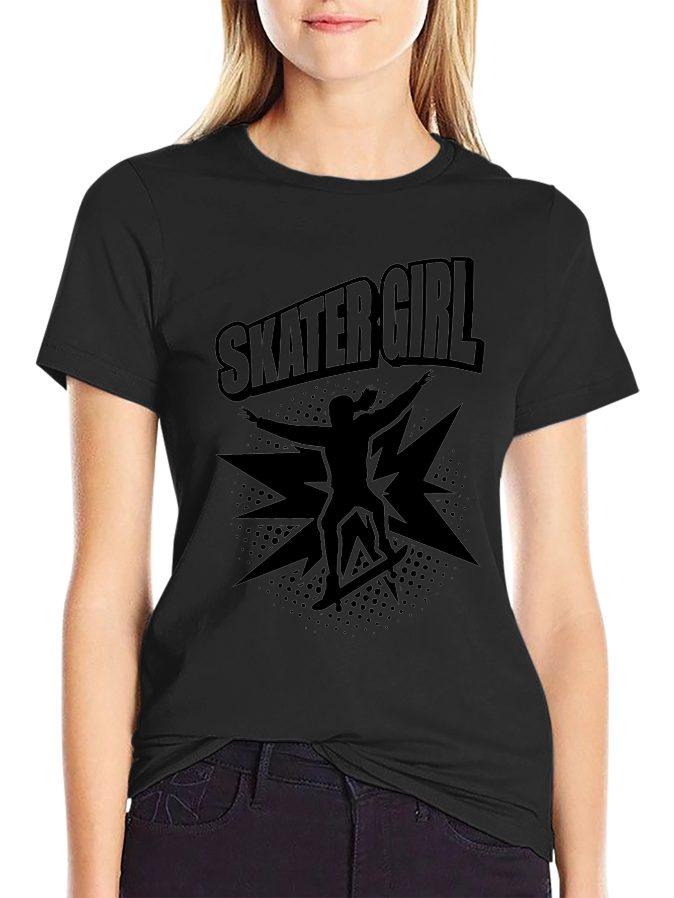 Skater Girl Black T-Shirt - Cool Graphic Tee
