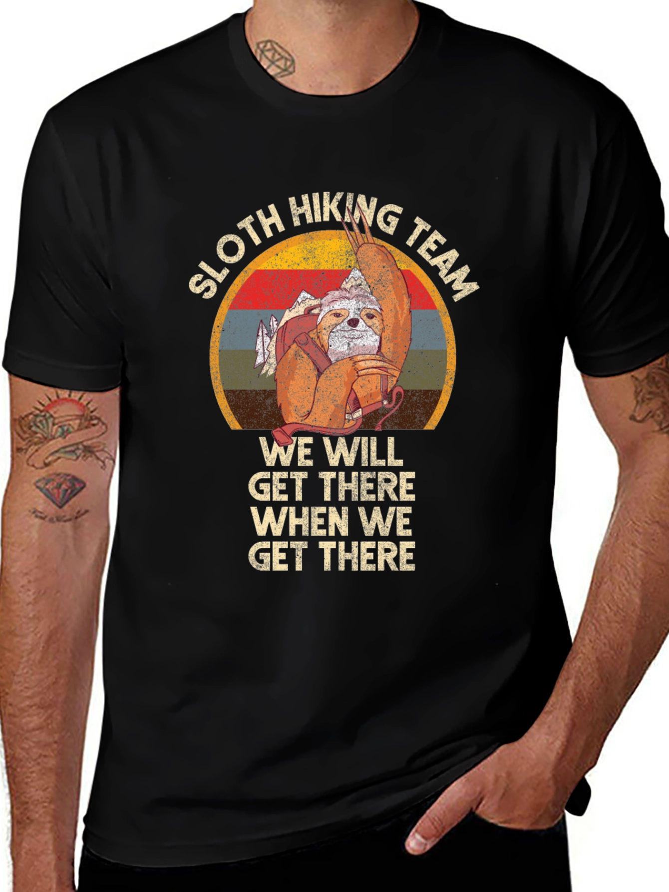 Sloth Hiking Team Graphic Tee - Funny Adventure Shirt
