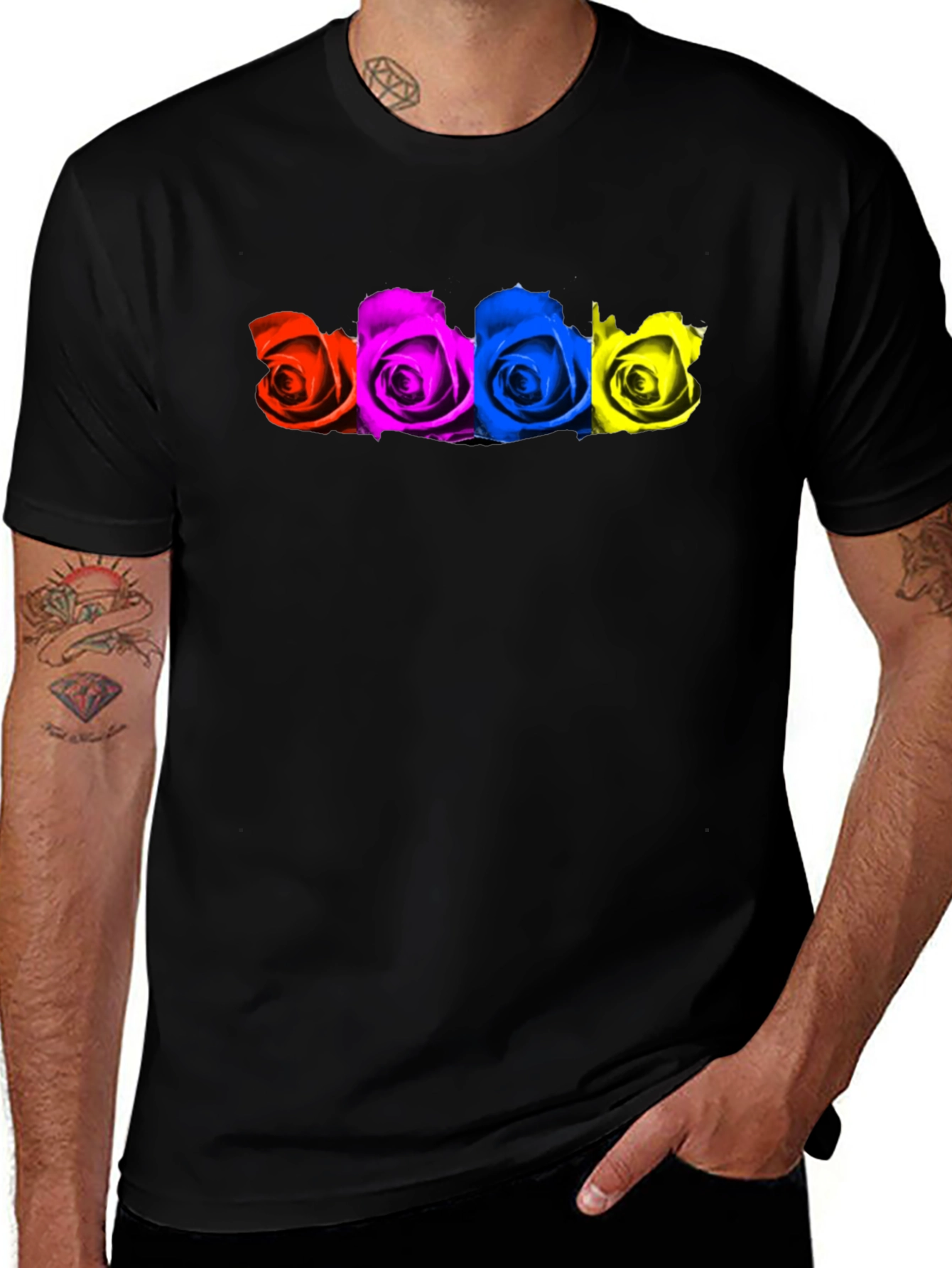 Colorful Roses Black T-Shirt