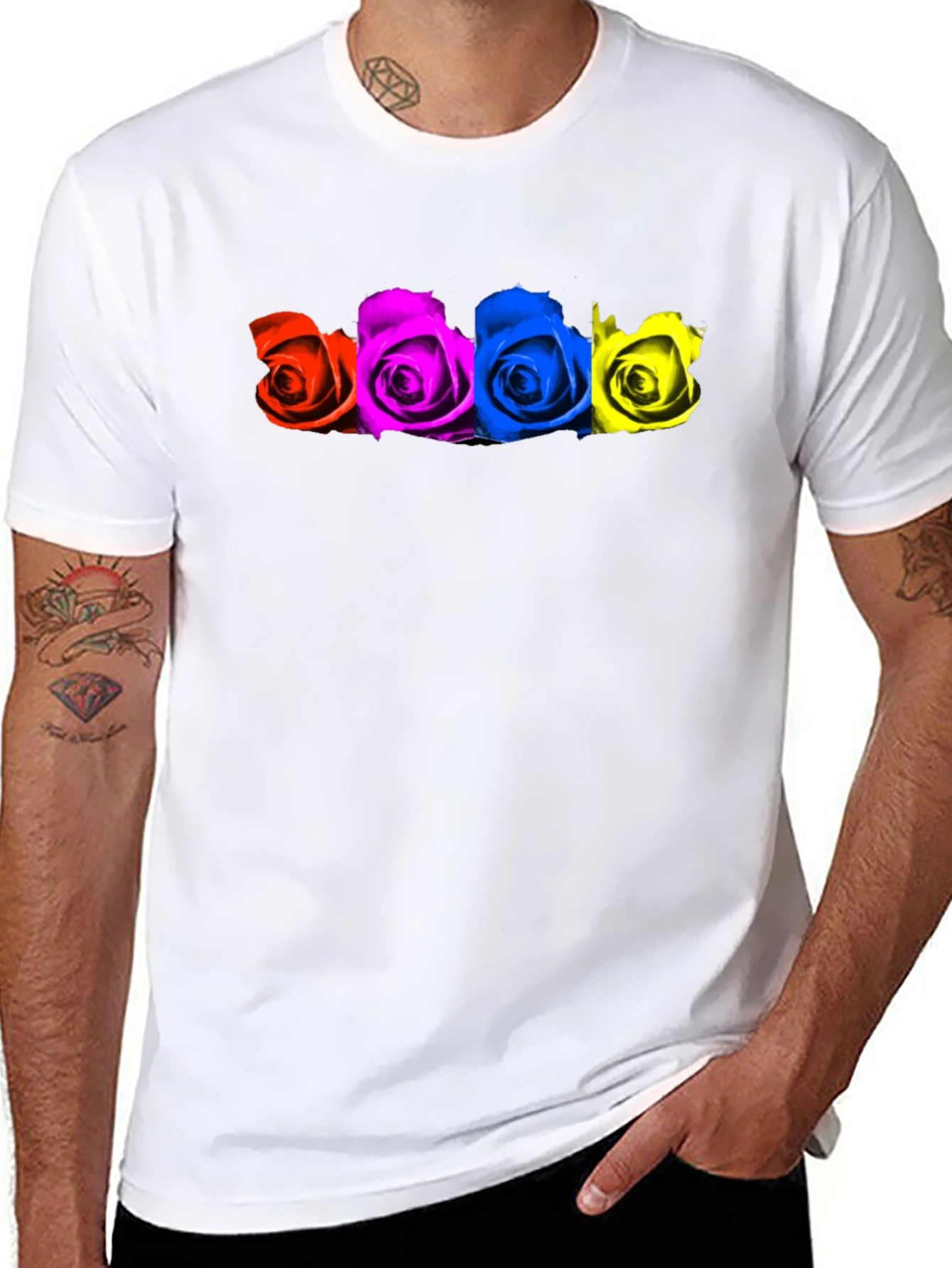 Colorful Roses Black T-Shirt