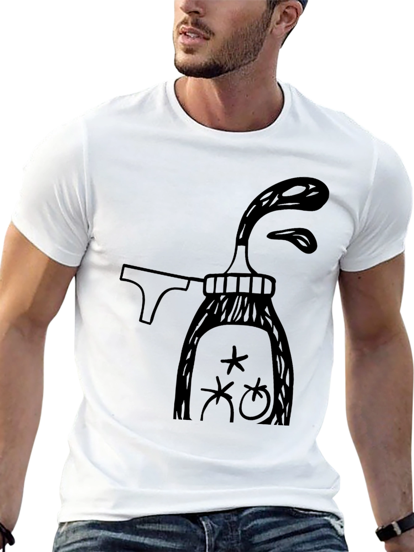 Whimsical Graphic Tee - Black Cotton T-Shirt