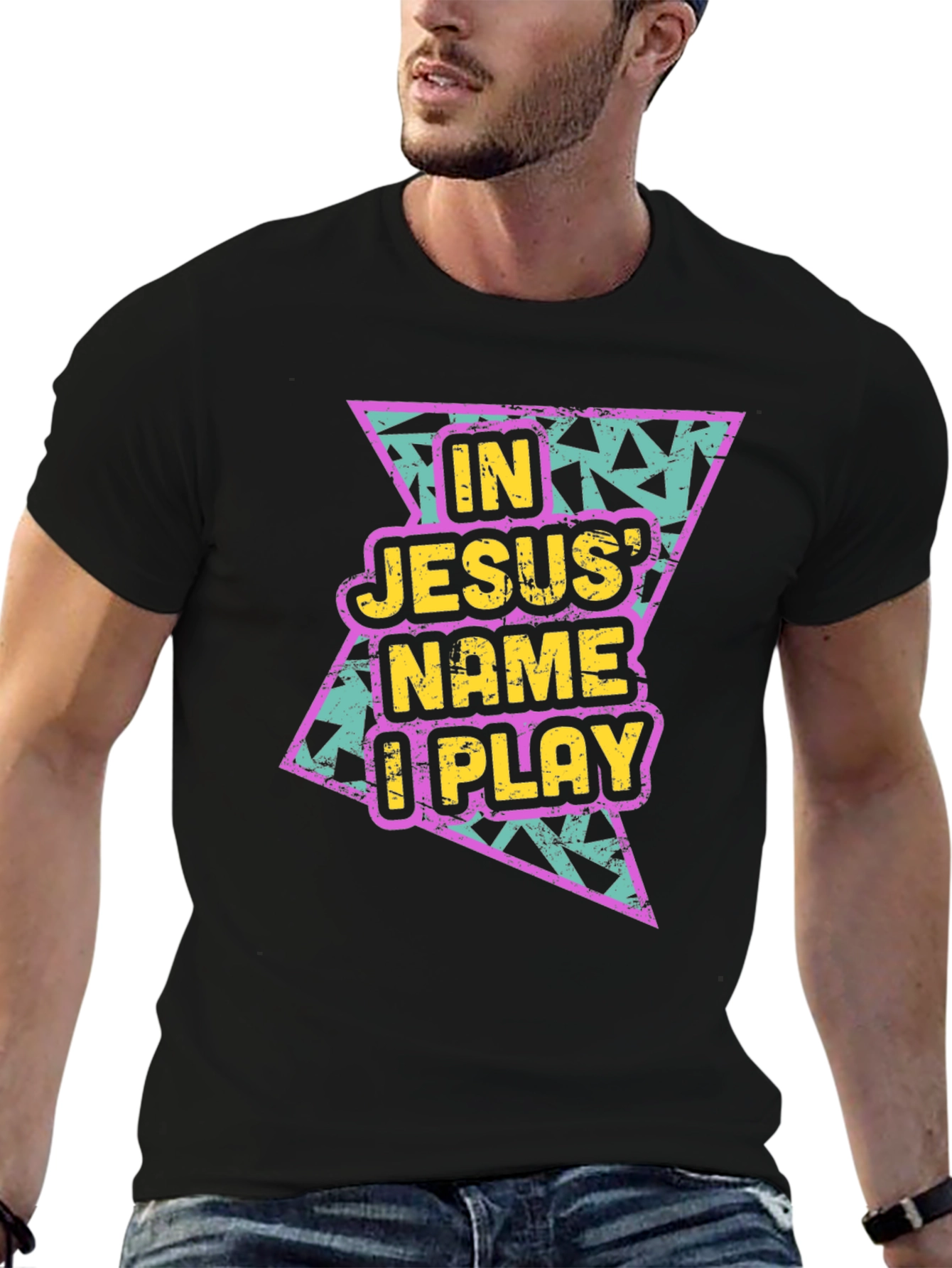 In Jesus Name I Play Black T-Shirt
