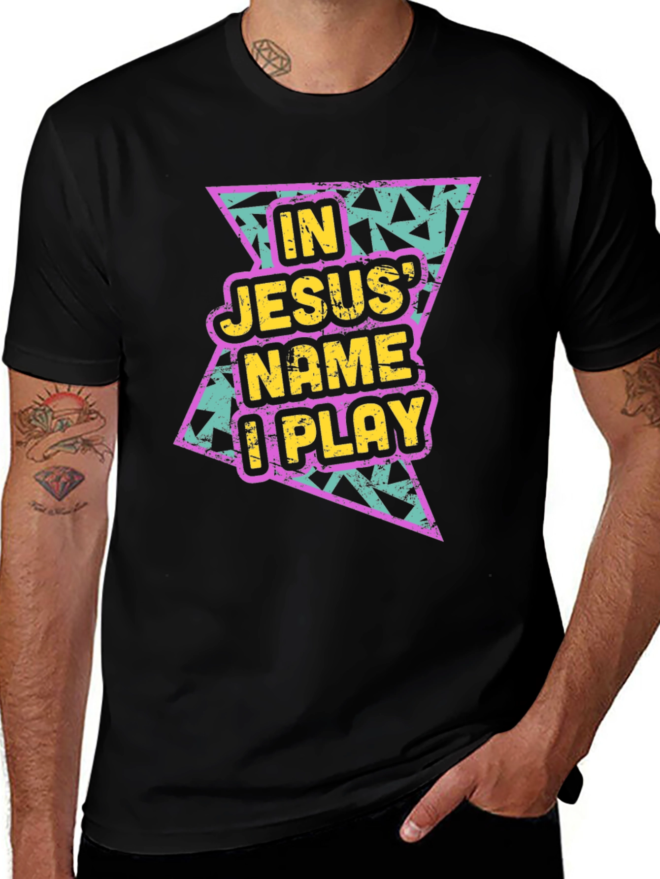 In Jesus Name I Play Black T-Shirt
