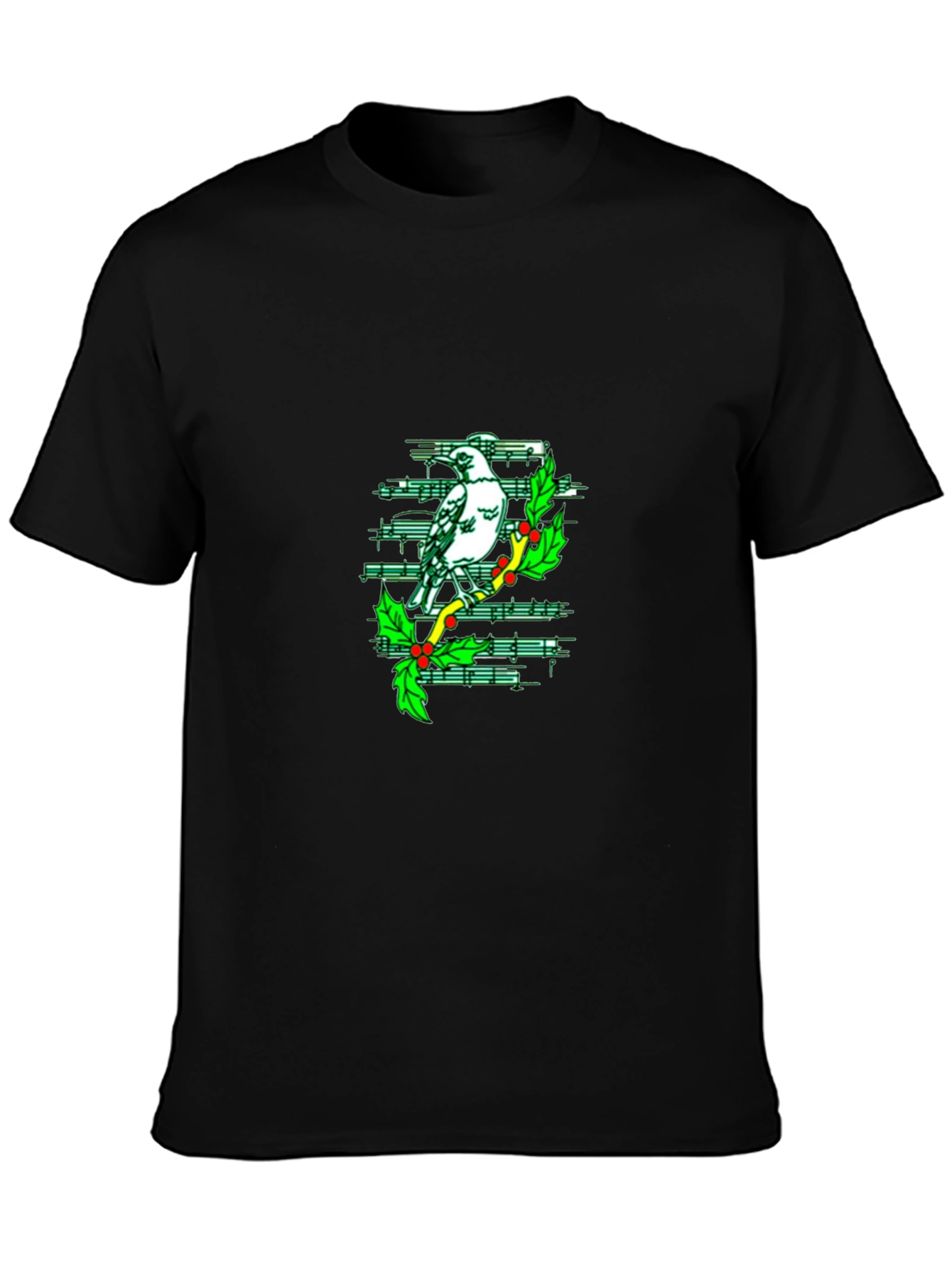 Musical Bird Graphic Tee - Black Cotton T-Shirt