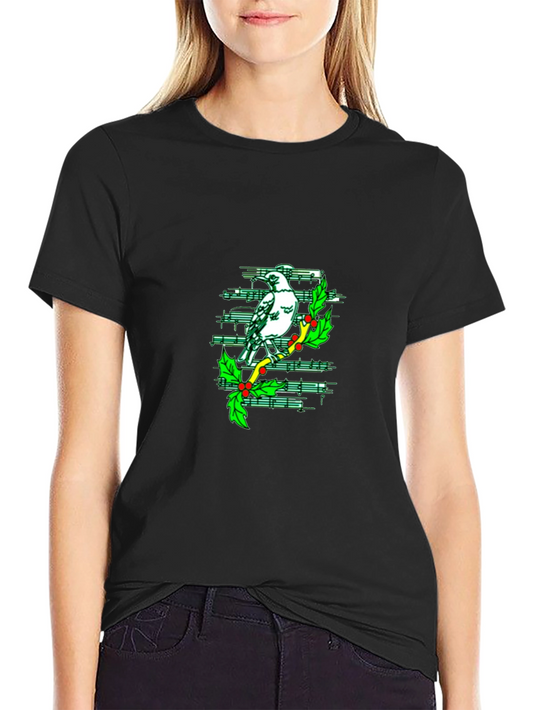 Musical Bird Graphic Tee - Black Cotton T-Shirt