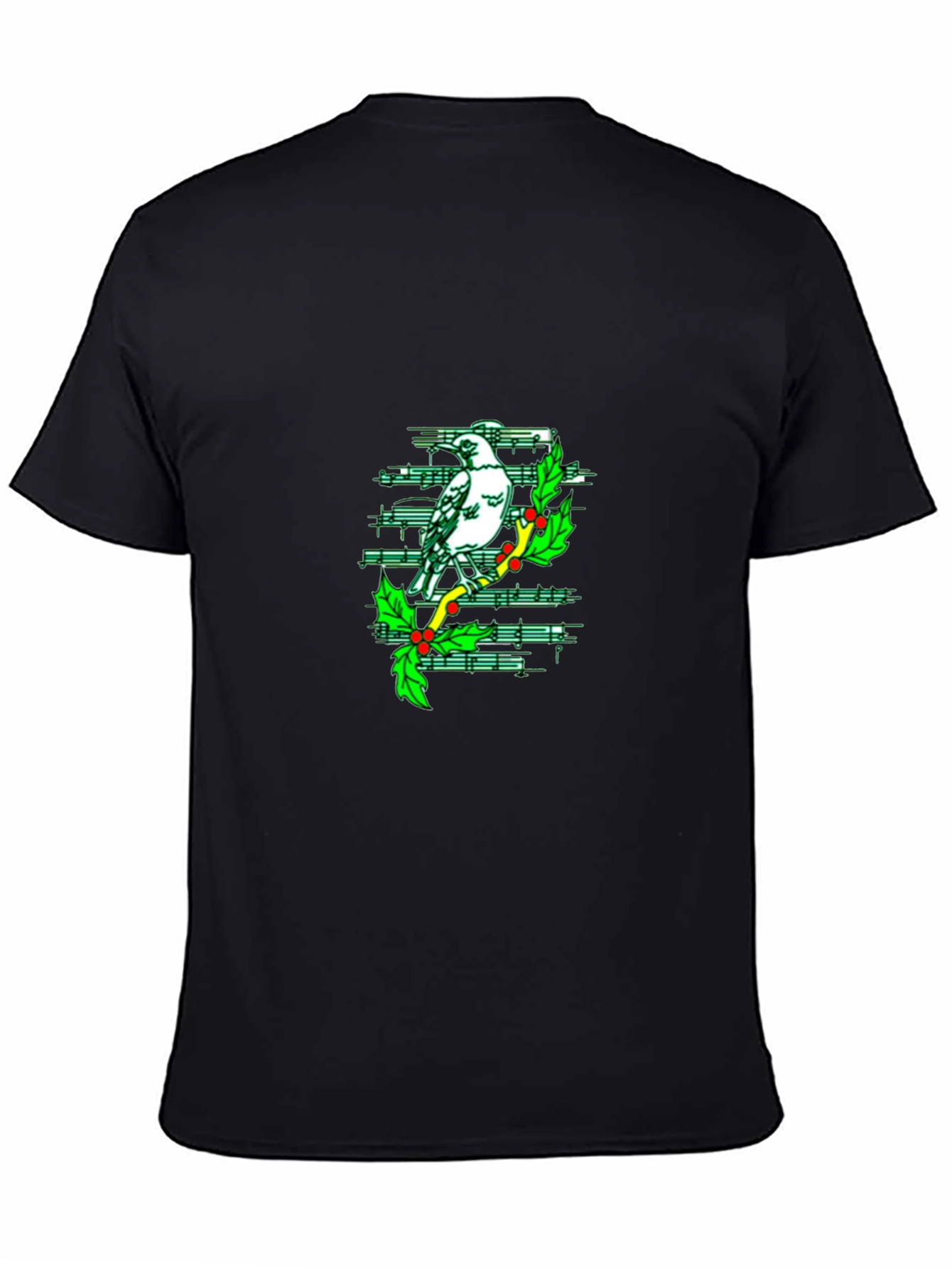 Musical Bird Graphic Tee - Black Cotton T-Shirt