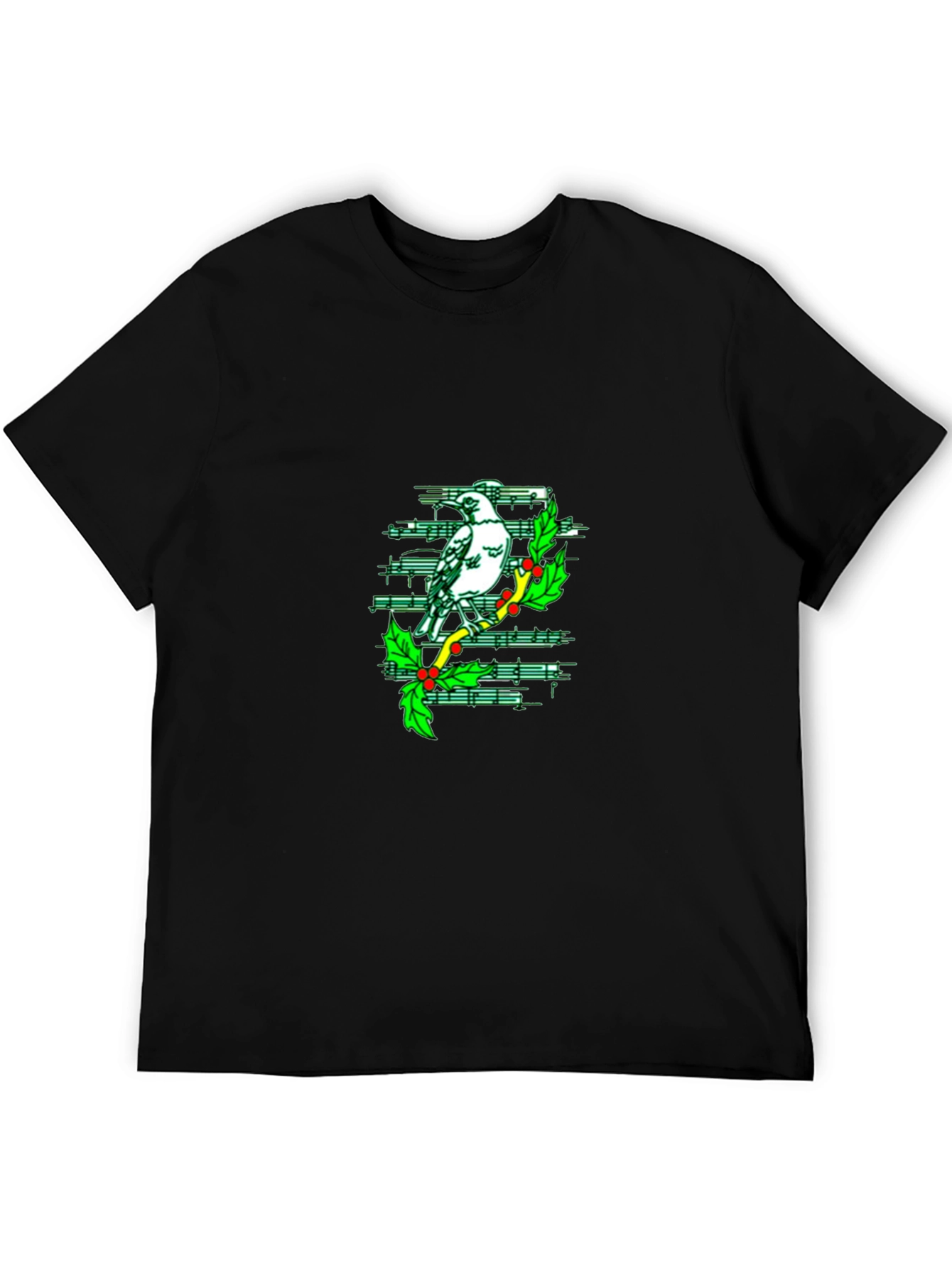 Musical Bird Graphic Tee - Black Cotton T-Shirt