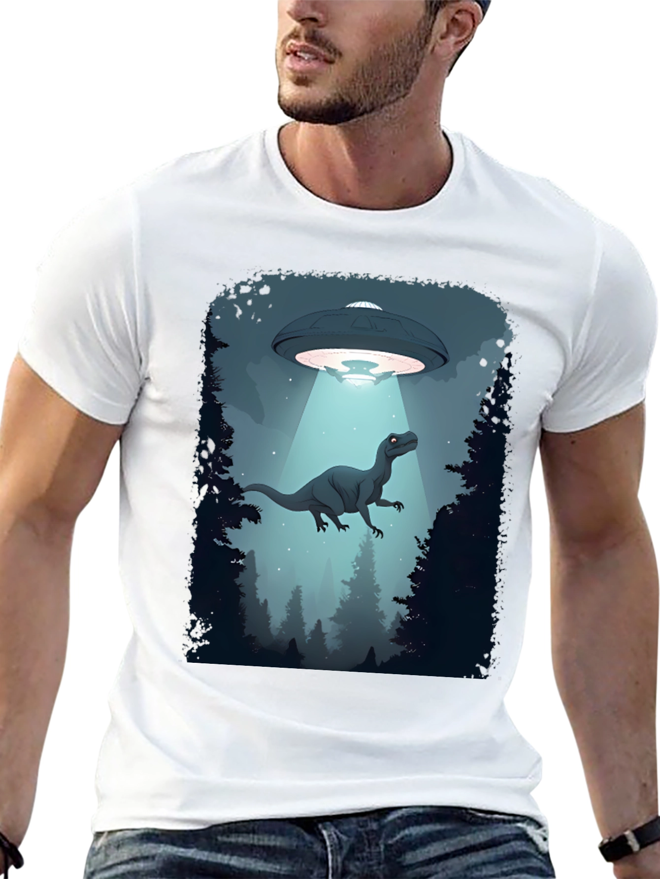 Dinosaur Abduction Graphic Tee - Black
