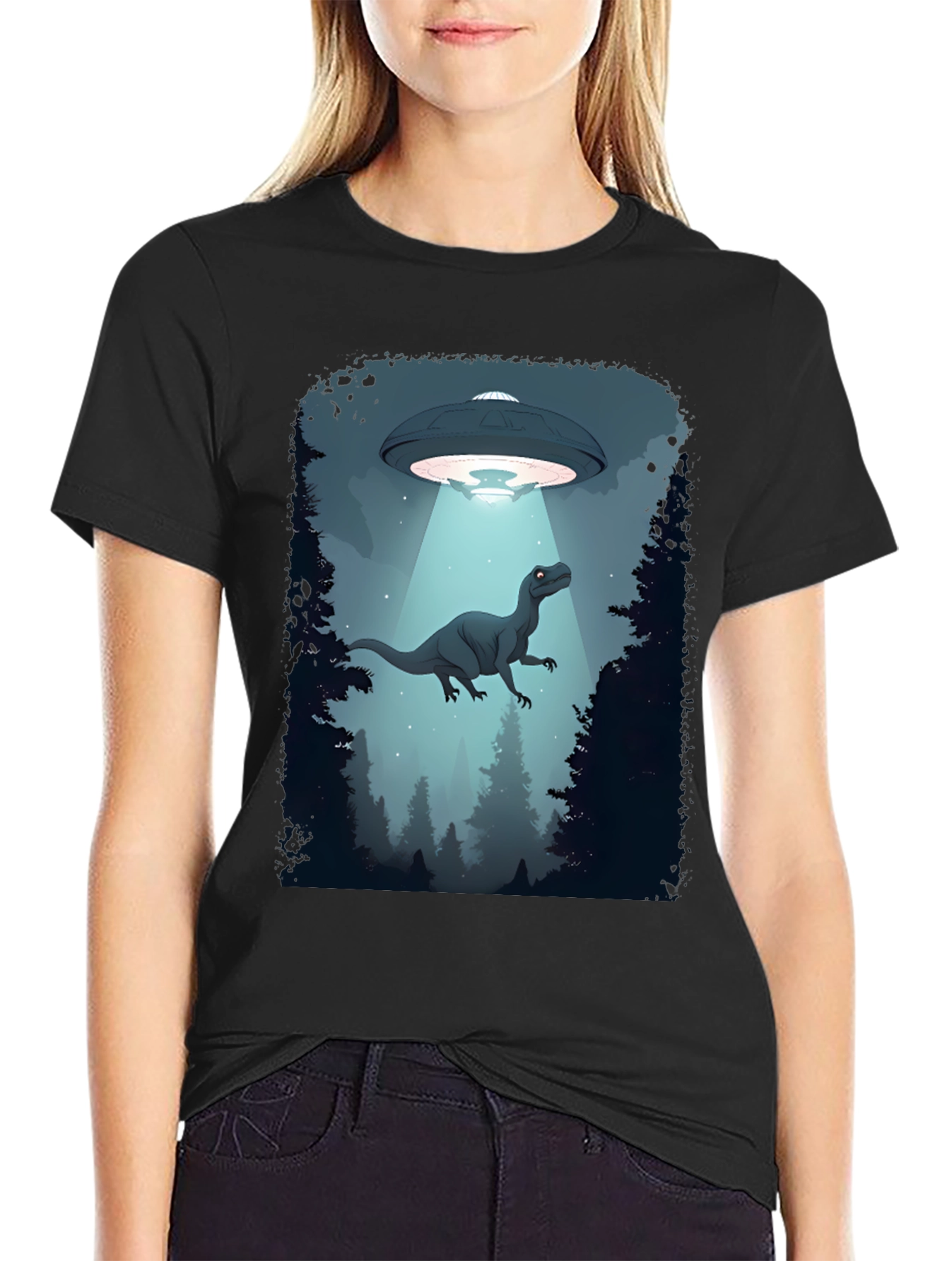 Dinosaur Abduction Graphic Tee - Black