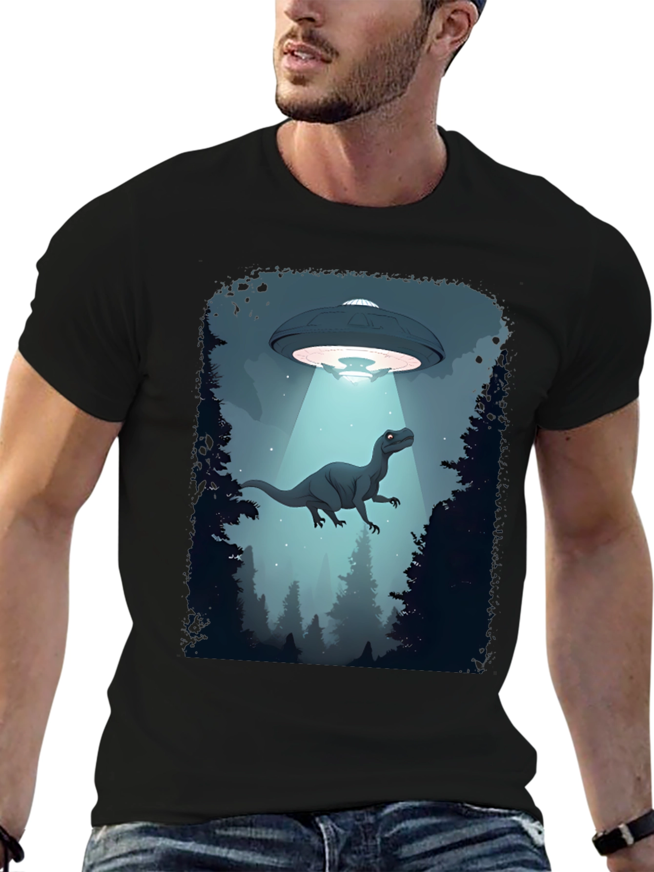Dinosaur Abduction Graphic Tee - Black