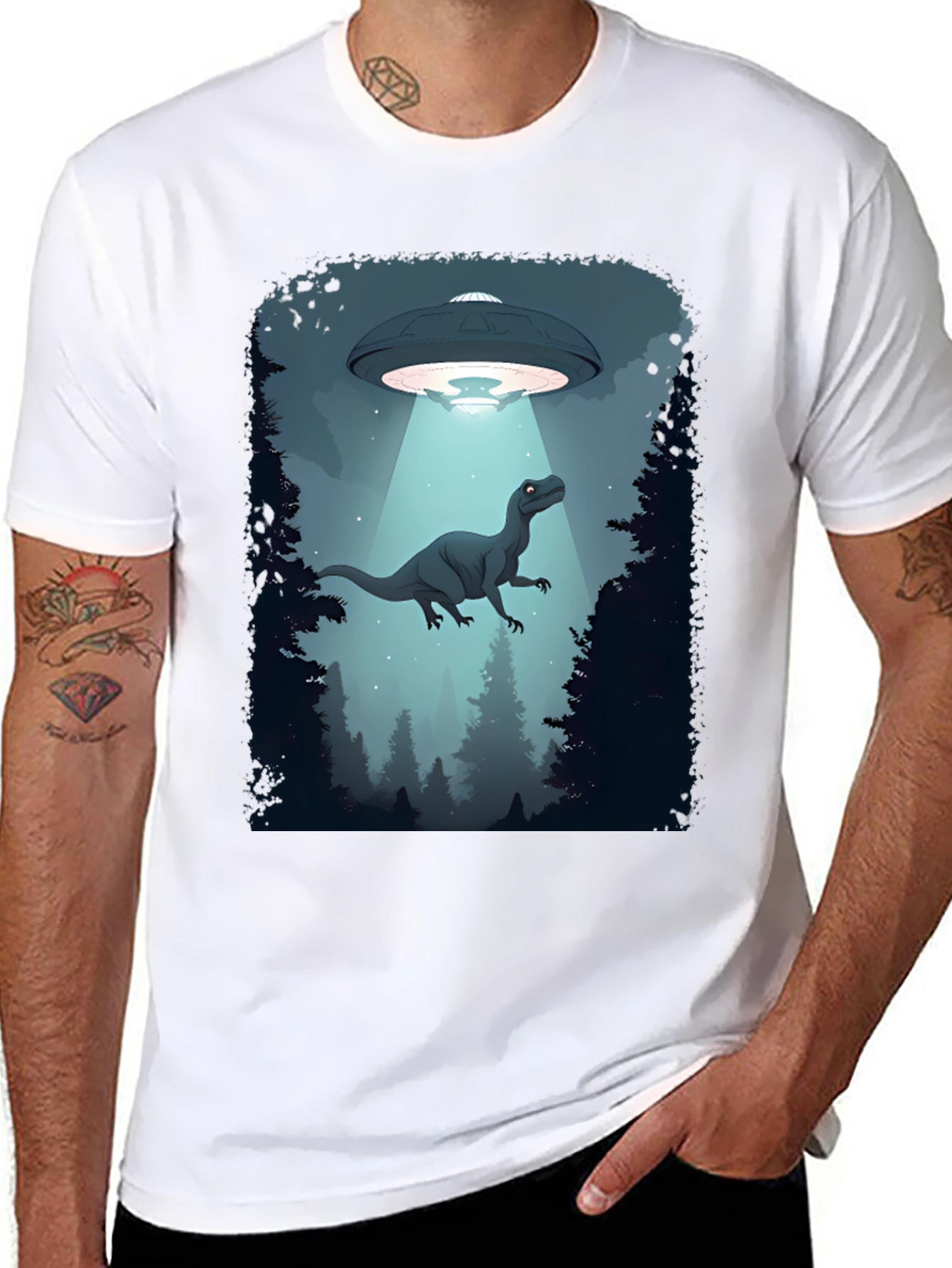 Dinosaur Abduction Graphic Tee - Black