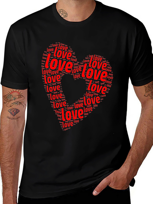 Love Word Art Heart Graphic Black T-Shirt
