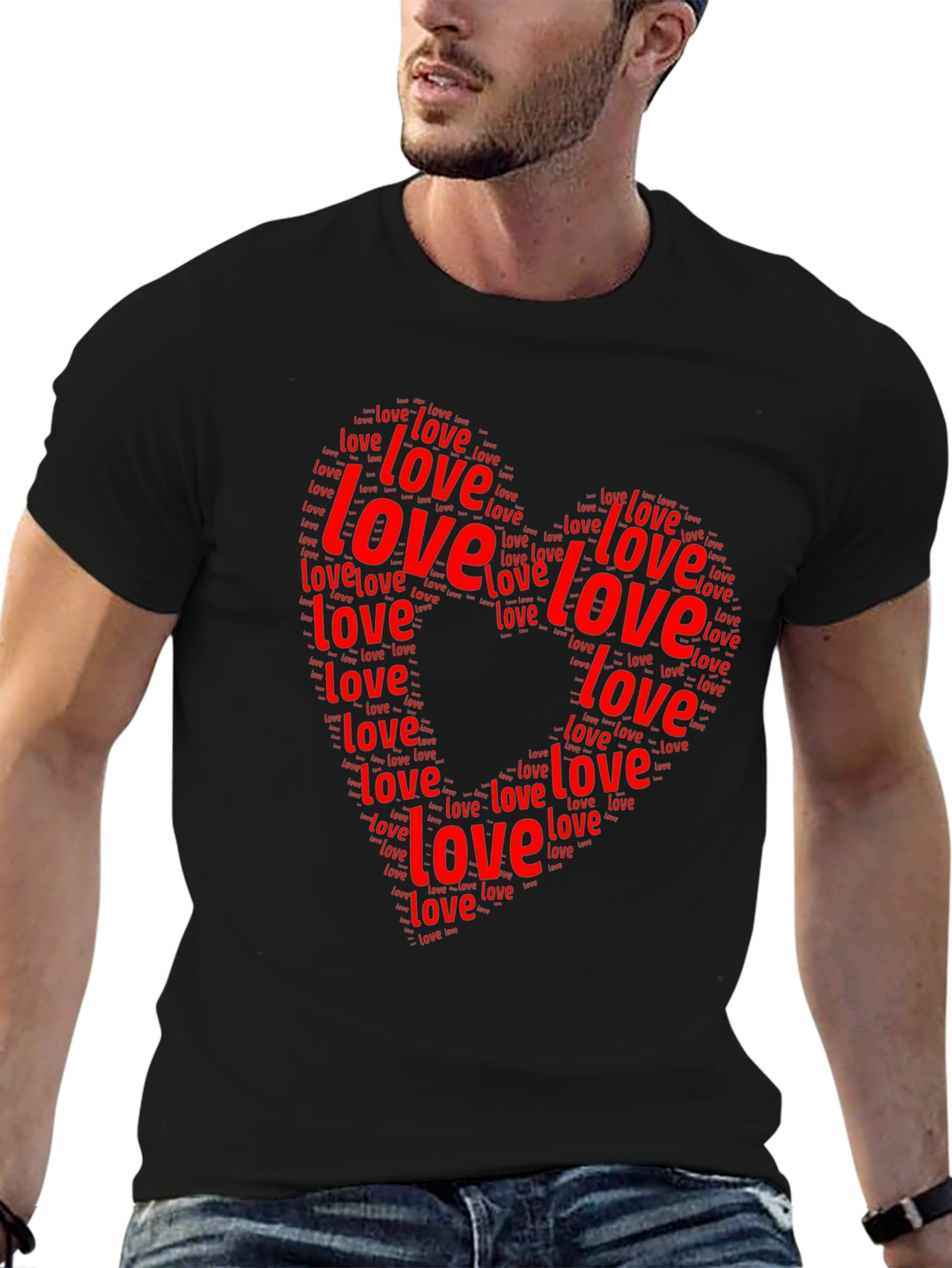 Love Word Art Heart Graphic Black T-Shirt