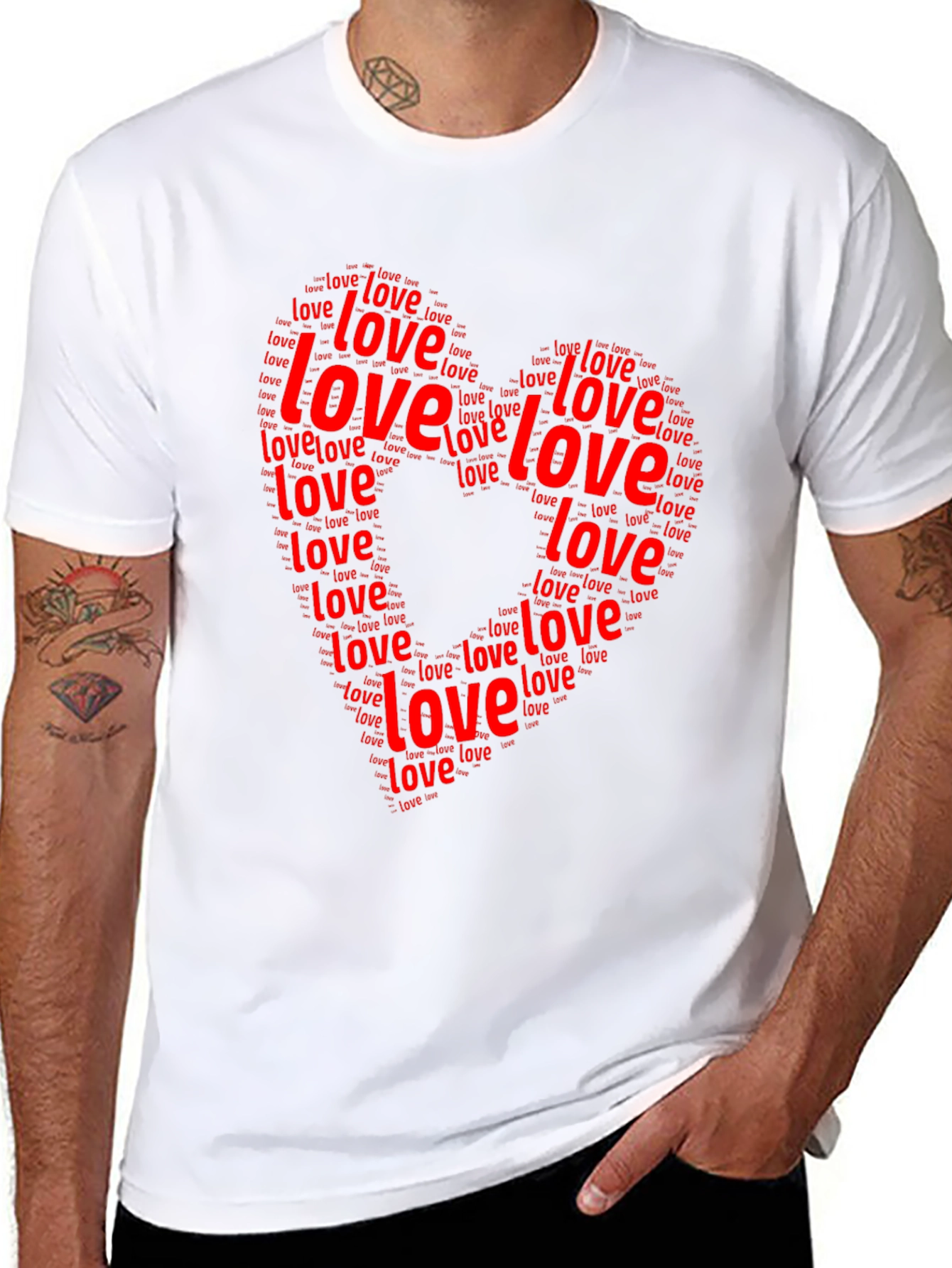 Love Word Art Heart Graphic Black T-Shirt