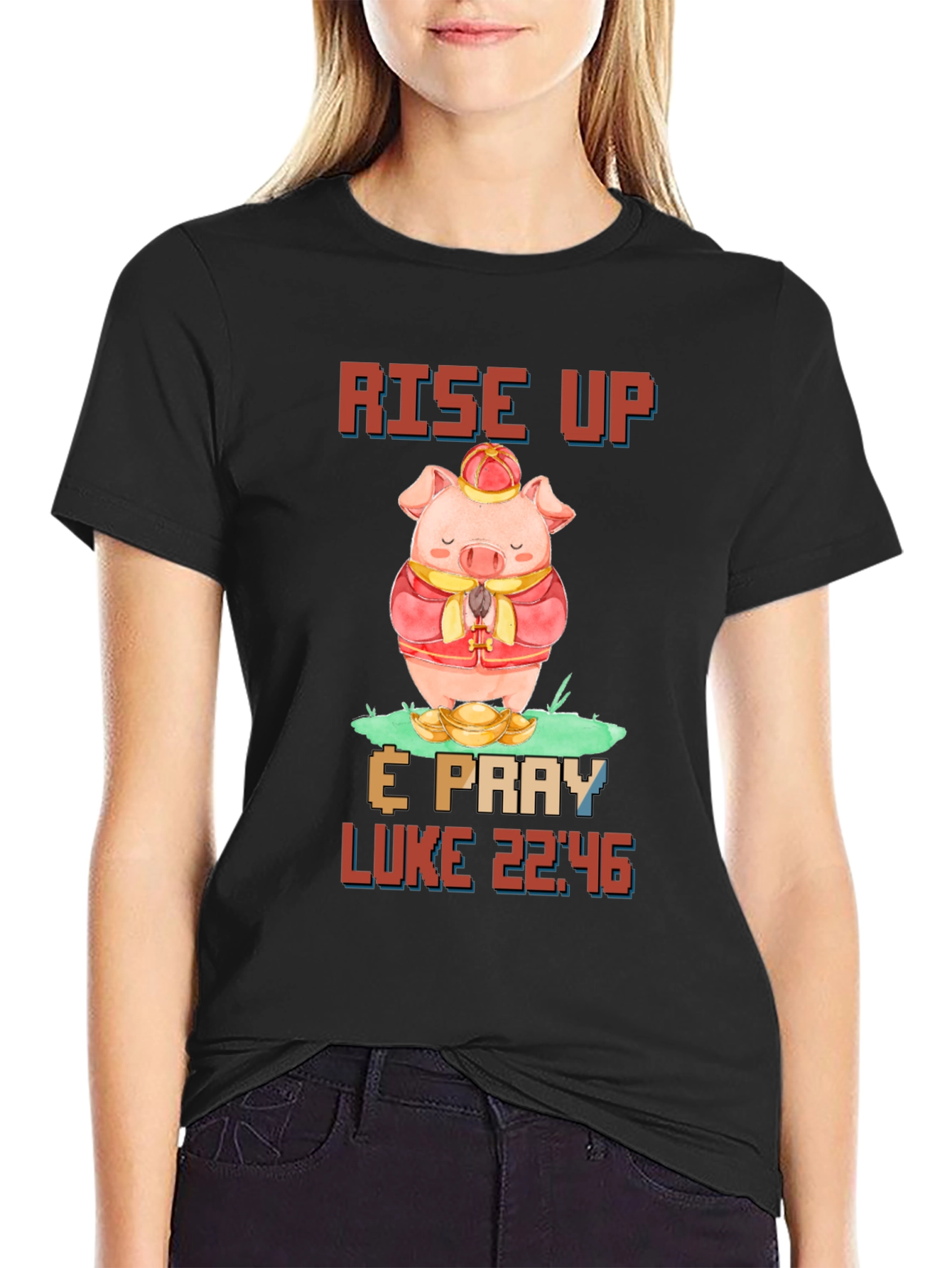 Rise Up & Pray T-Shirt with Pig Design