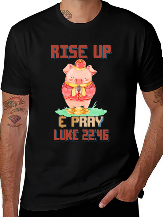 Rise Up & Pray T-Shirt with Pig Design