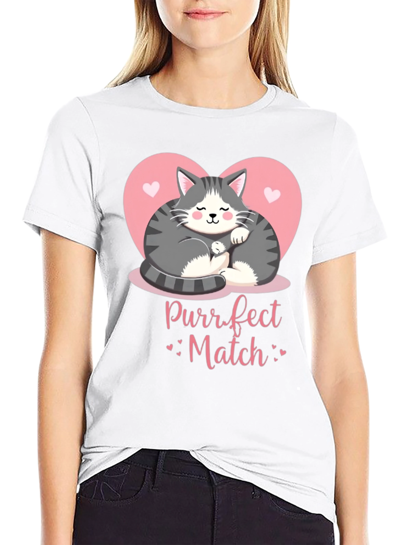 Purrfect Match Cat Graphic Tee - Black