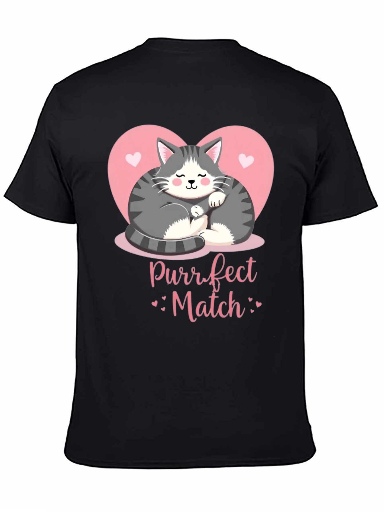 Purrfect Match Cat Graphic Tee - Black