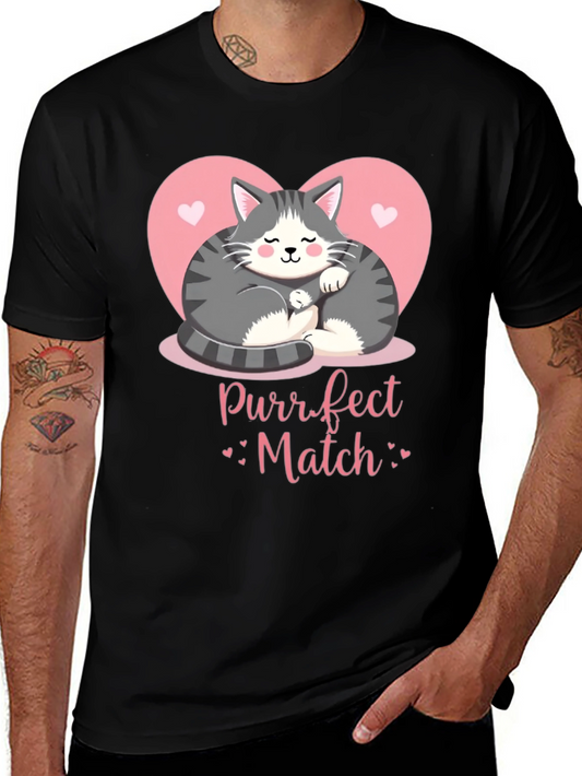 Purrfect Match Cat Graphic Tee - Black