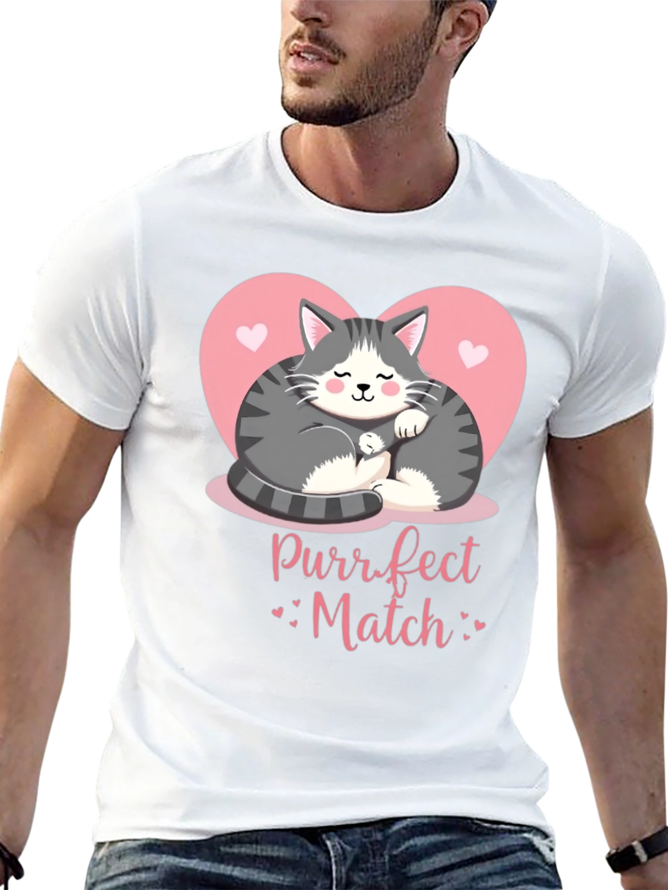 Purrfect Match Cat Graphic Tee - Black