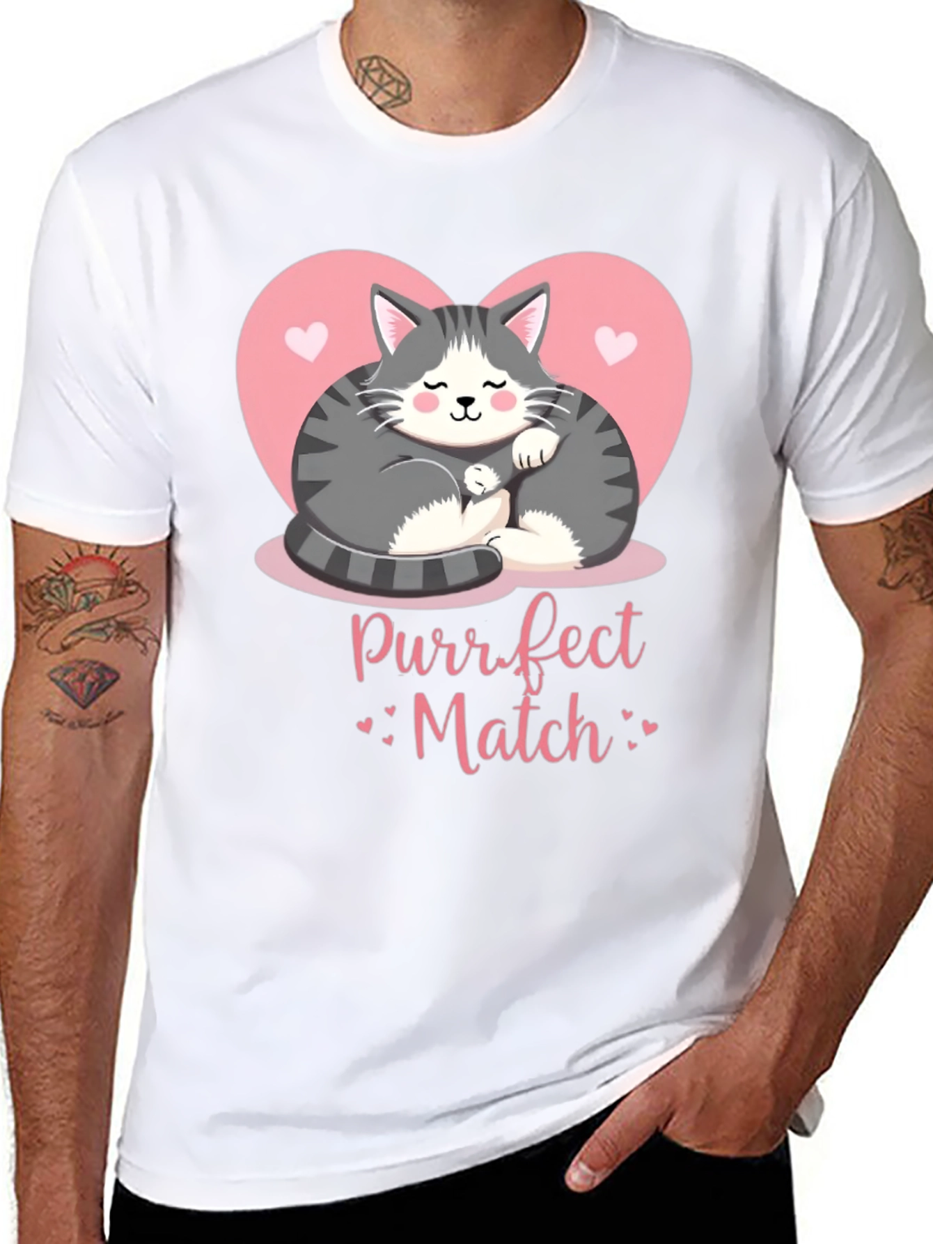 Purrfect Match Cat Graphic Tee - Black