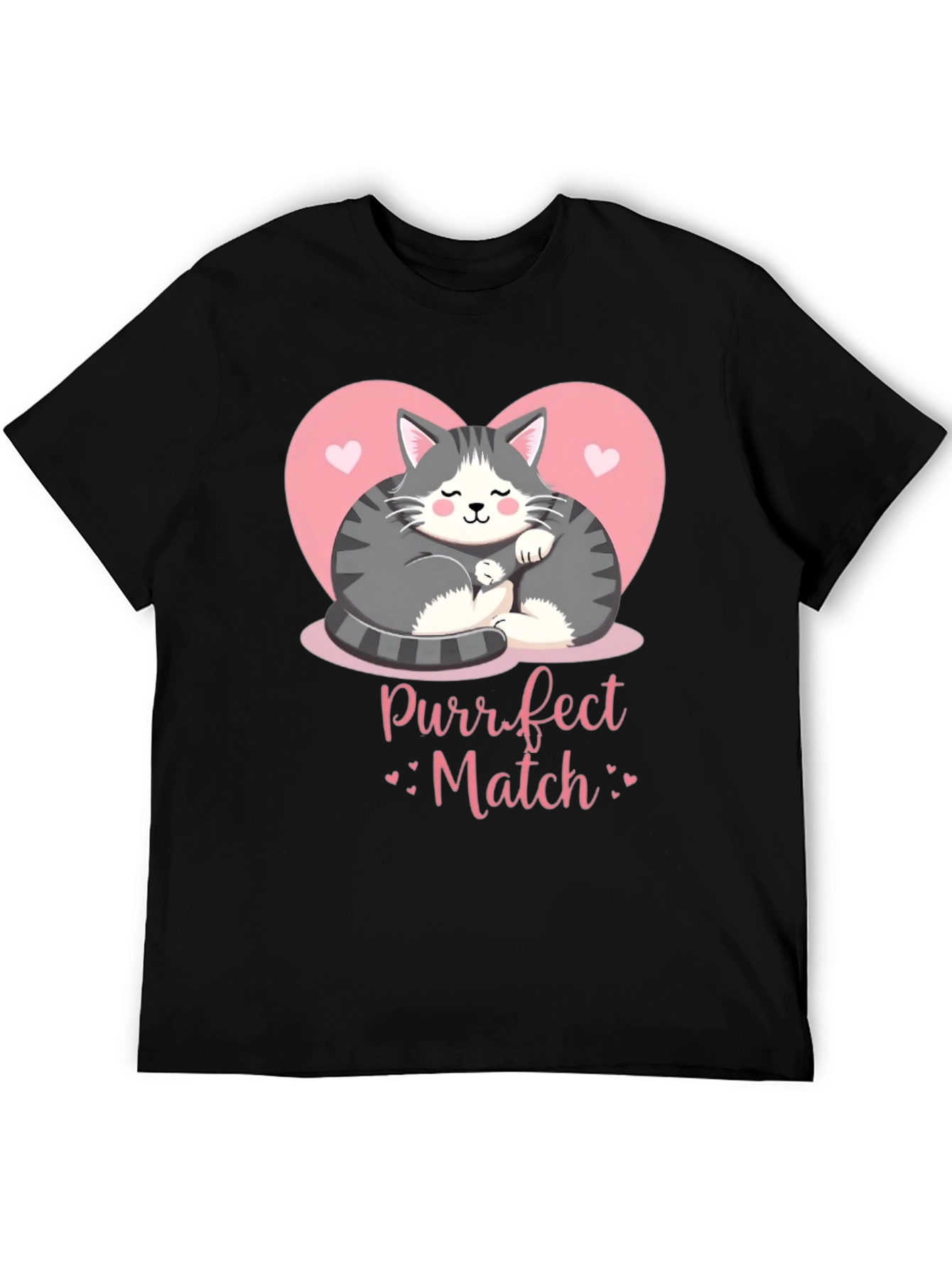 Purrfect Match Cat Graphic Tee - Black