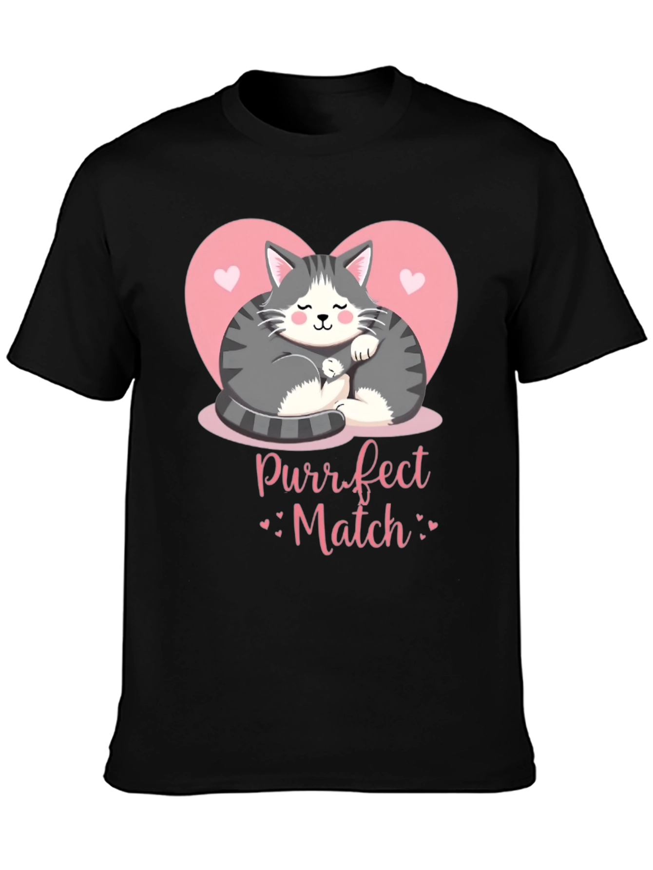 Purrfect Match Cat Graphic Tee - Black